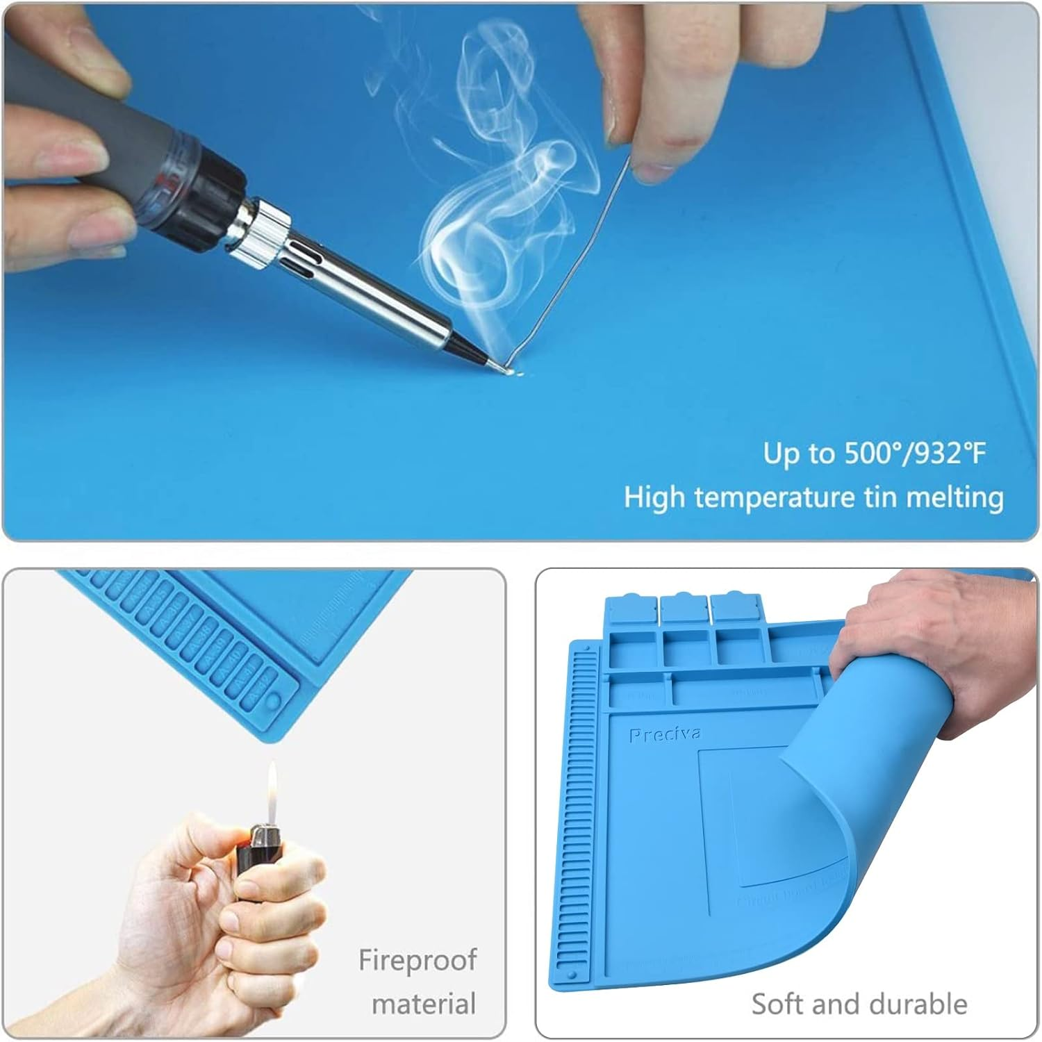 Anti-Static Soldering Mat Preciva 500℃ Heat-Resistant Magnetic Multi-Purpose Work Station Pad for Soldering Brazing Phone Watch Repair (40 X 30 Cm) image number 1