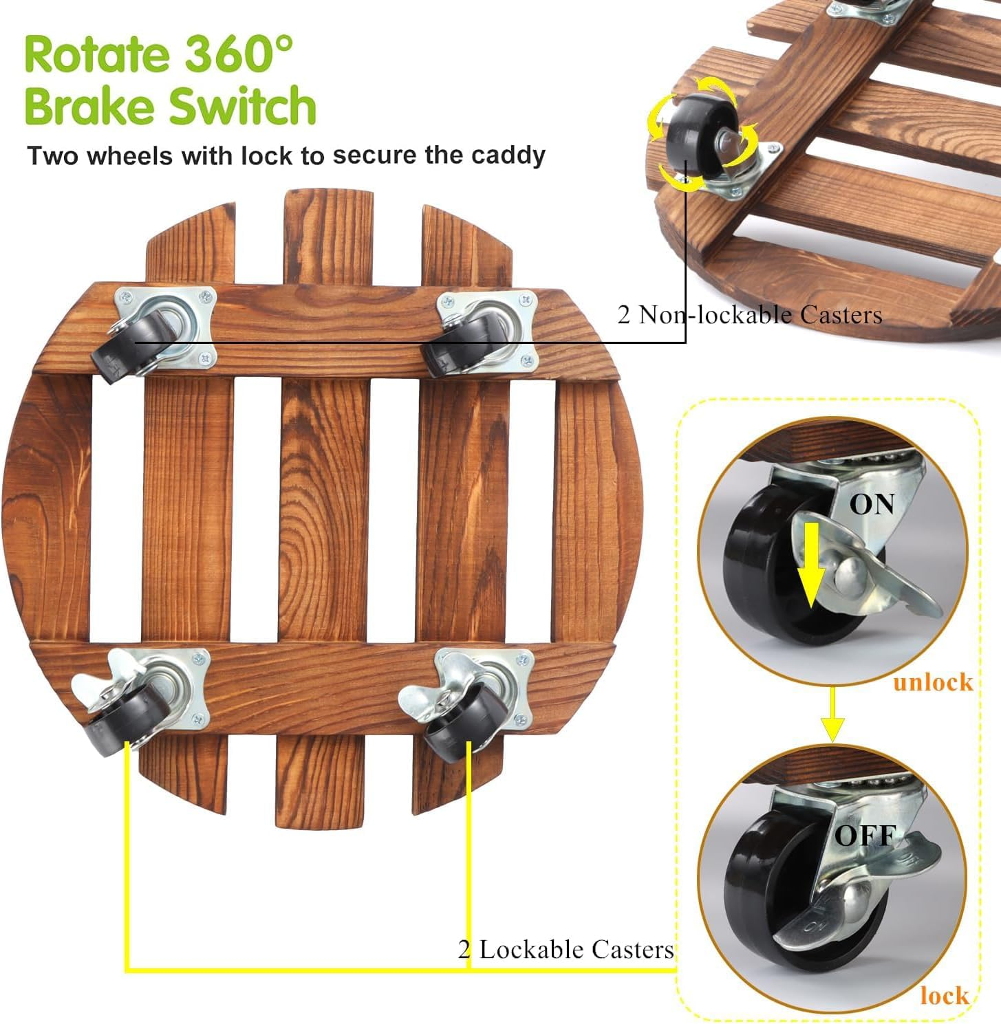 2 Pack Plant Caddy Wooden 40Cm/16Inch, Large Plant Stand with Wheels Heavy Duty Rolling Plant Stand round Plant Dolly Rollers Cart with Metal Lockable Casters for Outdoor/Indoor Large Plant Pot/Flower Pot/Patio image number 1