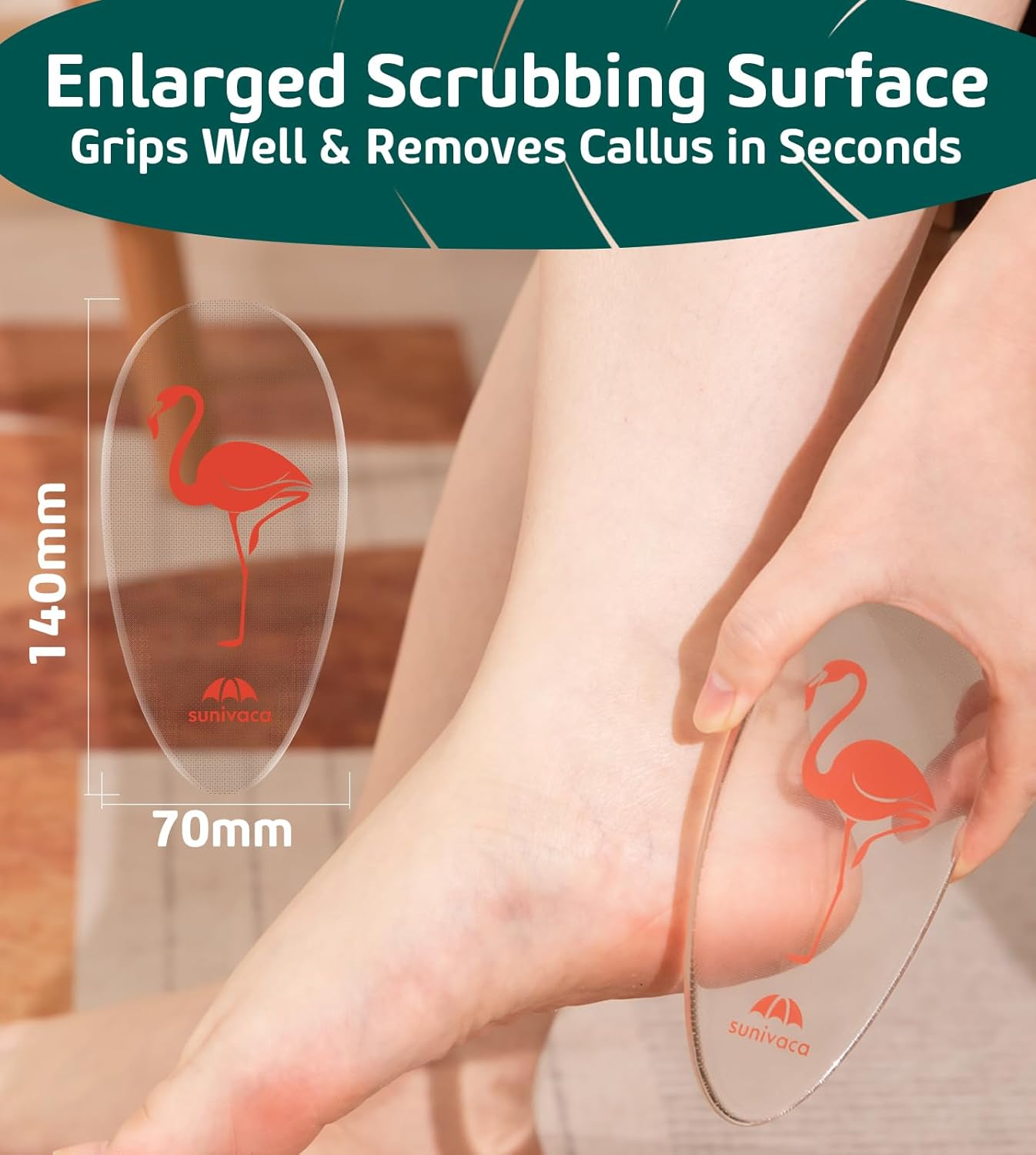 Sunivaca Glass Foot File Callus Remover for Feet, Flamingo Gifts for Women, Foot Scrubber Dead Skin Remover, Professional Pedicure Tools at Home, Heel Scraper for Cracked Heels
