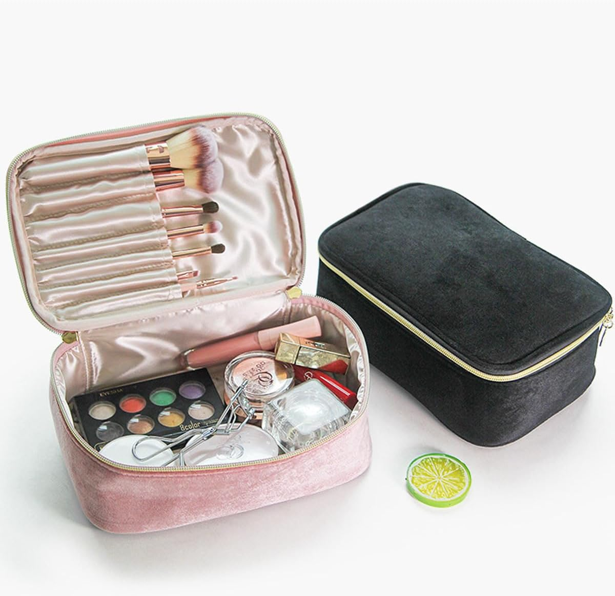 Velvet Large Capacity Cosmetic Bag Portable Makeup Travel Cosmetics Brush Skin Care Product Storage Case (Sapphire Blue) - Aquamarine image number 5