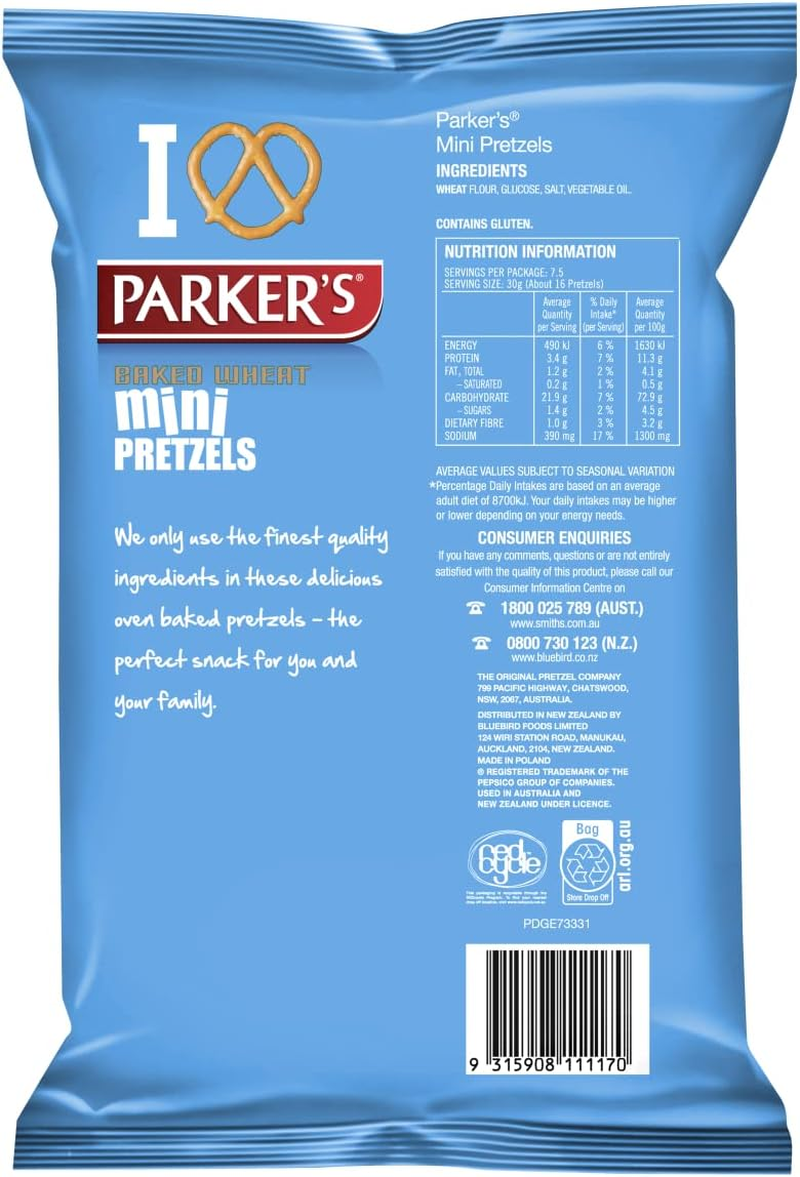 Parker'S Mini Pretzels Party Bag Salted 225G