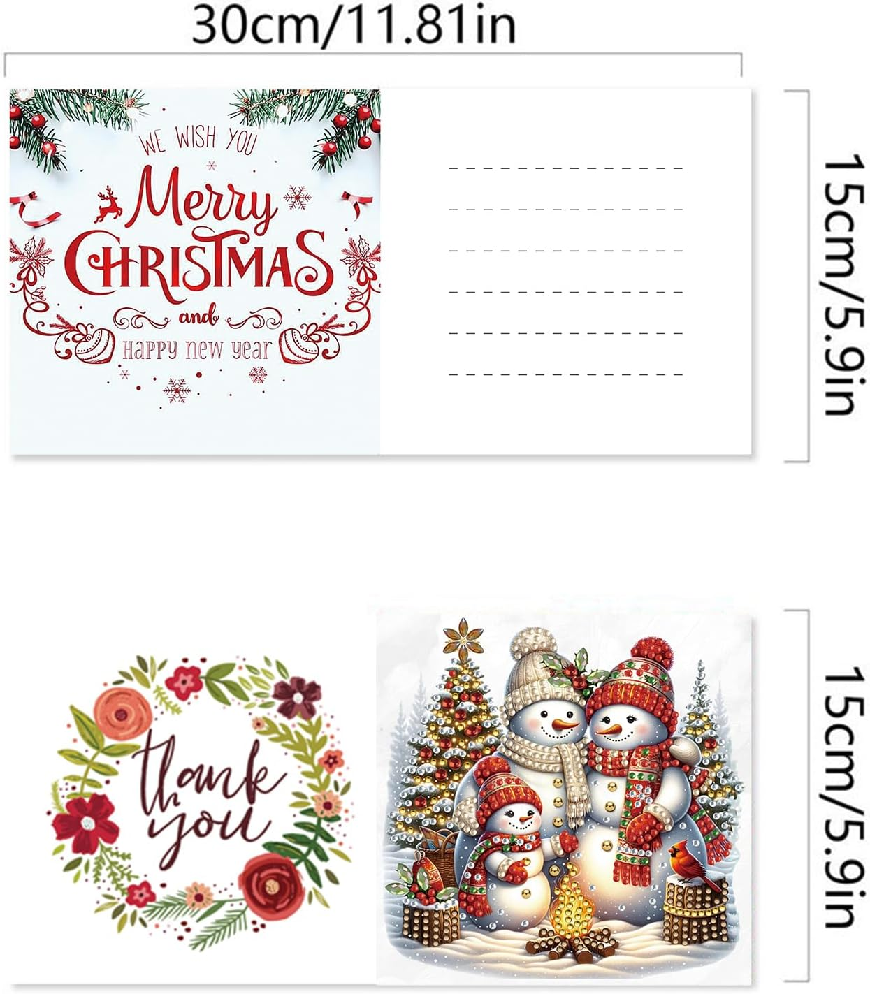 Awesocrafts 6Pcs Diamond Art Christmas Cards Craft Kits XXX, DIY Diamond Painting Cards Sets, 5D Diamond Art Cards with Envelopes, Postcards for Handmade Gift, Xmas Gift 30 * 15Cm (Snowman) - Bird image number 7
