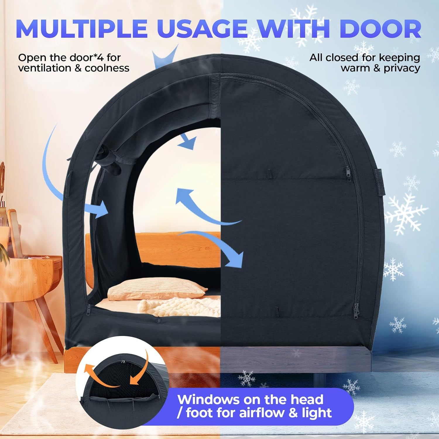 Alvantor Bed Canopy Tents Dream Privacy Space Sleeping Tents Indoor Pop up Portable Frame Curtains Breathable Cottage (Mattress Not Included) Reducing Light image number 5