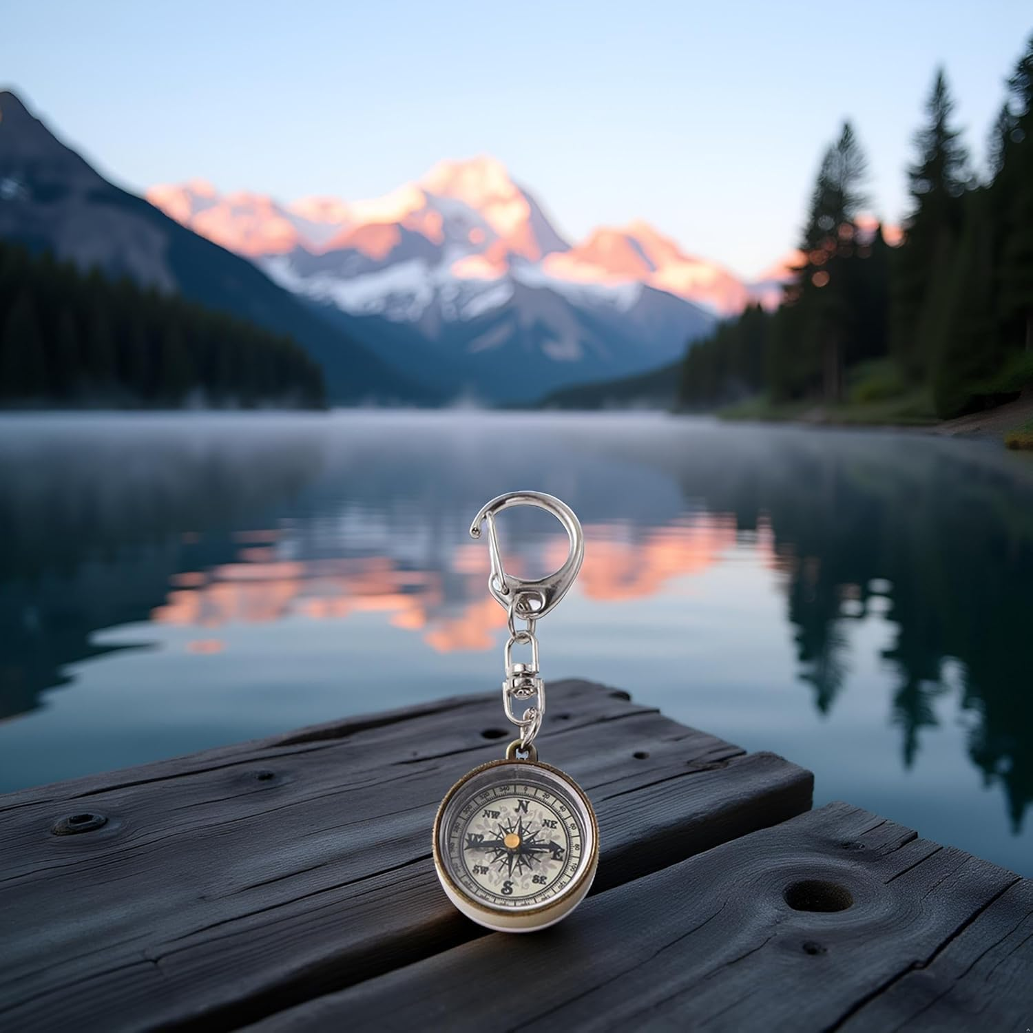 2Pcs Gold Vintage Zinc Alloy Metal Compass with Chain, Key Ring Camping Compass Keychain Navigation Tools Key Ring,Compasses Electronics and Gadgets Recreation Accessories image number 2