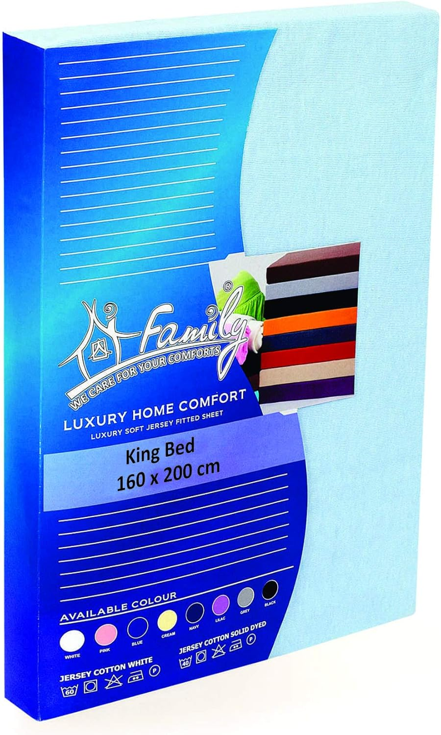 Family Bed Linen Premium Quality 100% Cotton Jersey Fitted Sheet King Bed Blue image number 2
