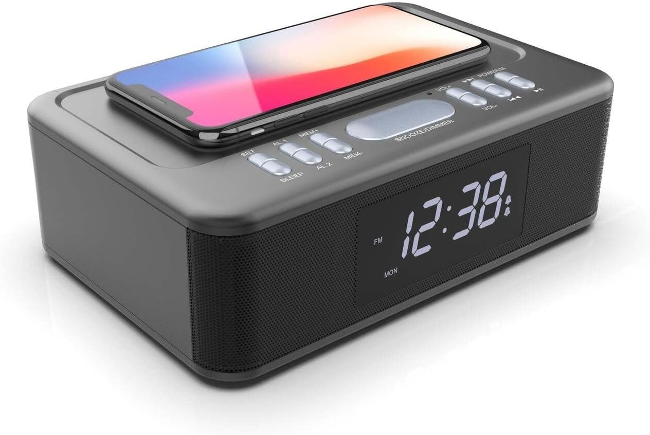 Lenoxx Wireless Charging Wireless Technology Alarm Clock - Black, Sleek Design, 10W Quick Charge, 2-In-1 Functionality for Effortless Charging and Wake-Up Convenience image number 2