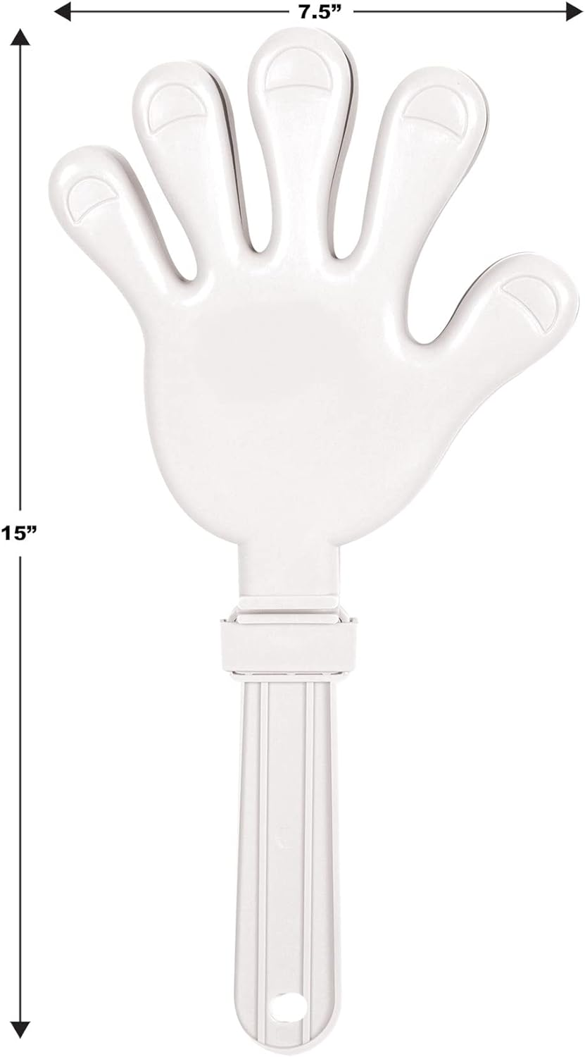 Beistle 2 Piece White Plastic Giant Hand Clappers Noisemakers Birthday Party Favors, 15" X 7.5"