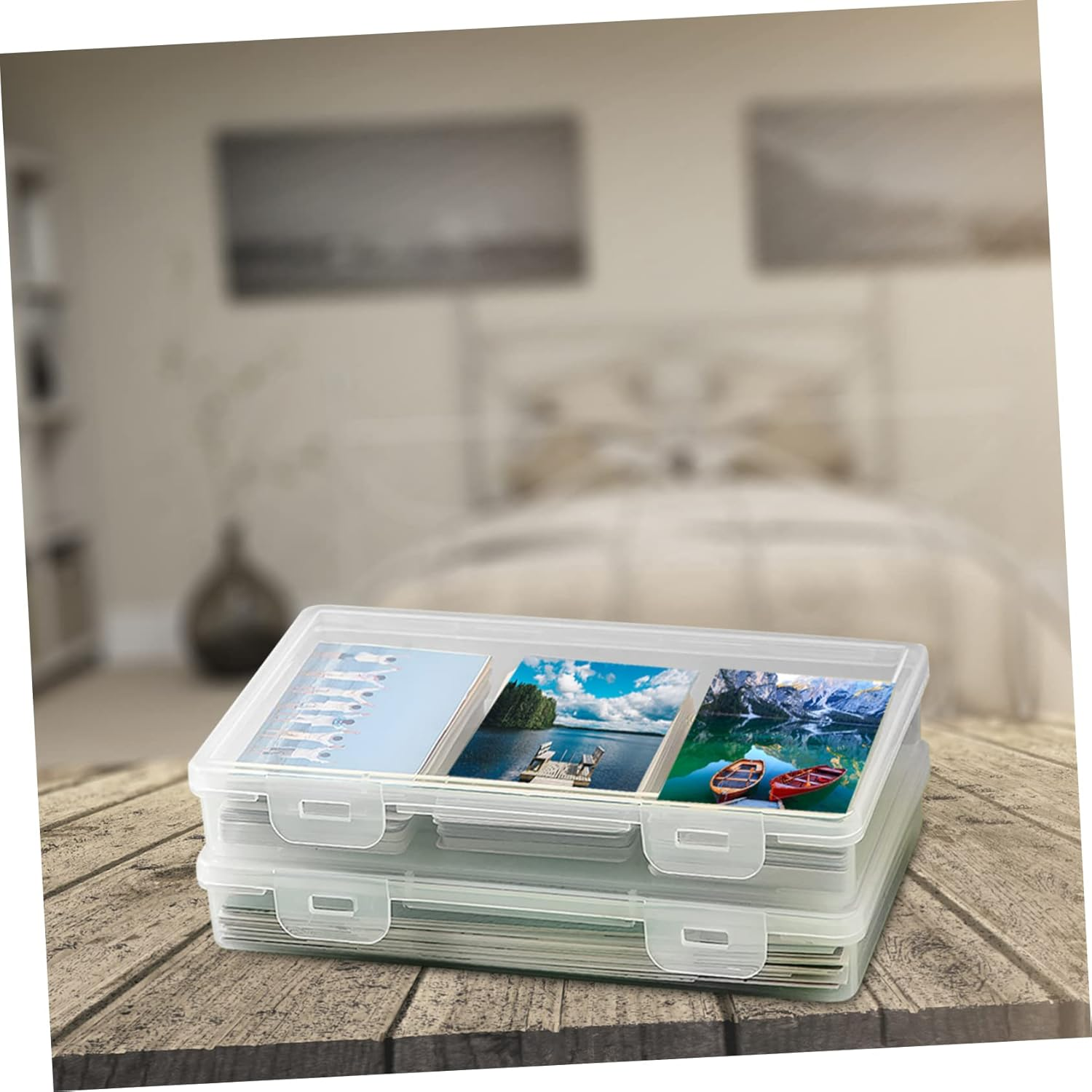 2Pcs Stackable Storage Box Plastic Cards Case Lid for Photo Organizer Cases for Craft Storage Containers and Pictures Holder image number 3