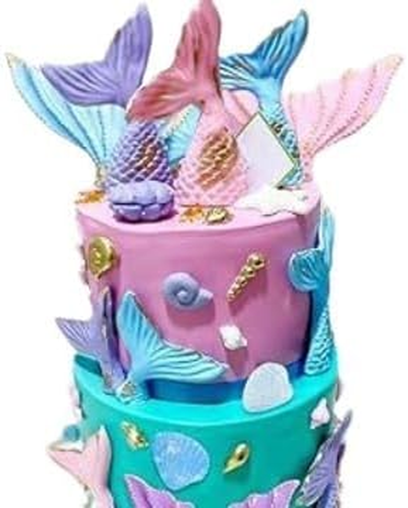 10 Pcs Mermaid Cake Topper Set, Mermaid Tail Cake Decorations for under the Sea Princess Theme Party, Includes Seashell Starfish Cake Toppers for Birthday Celebration image number 5