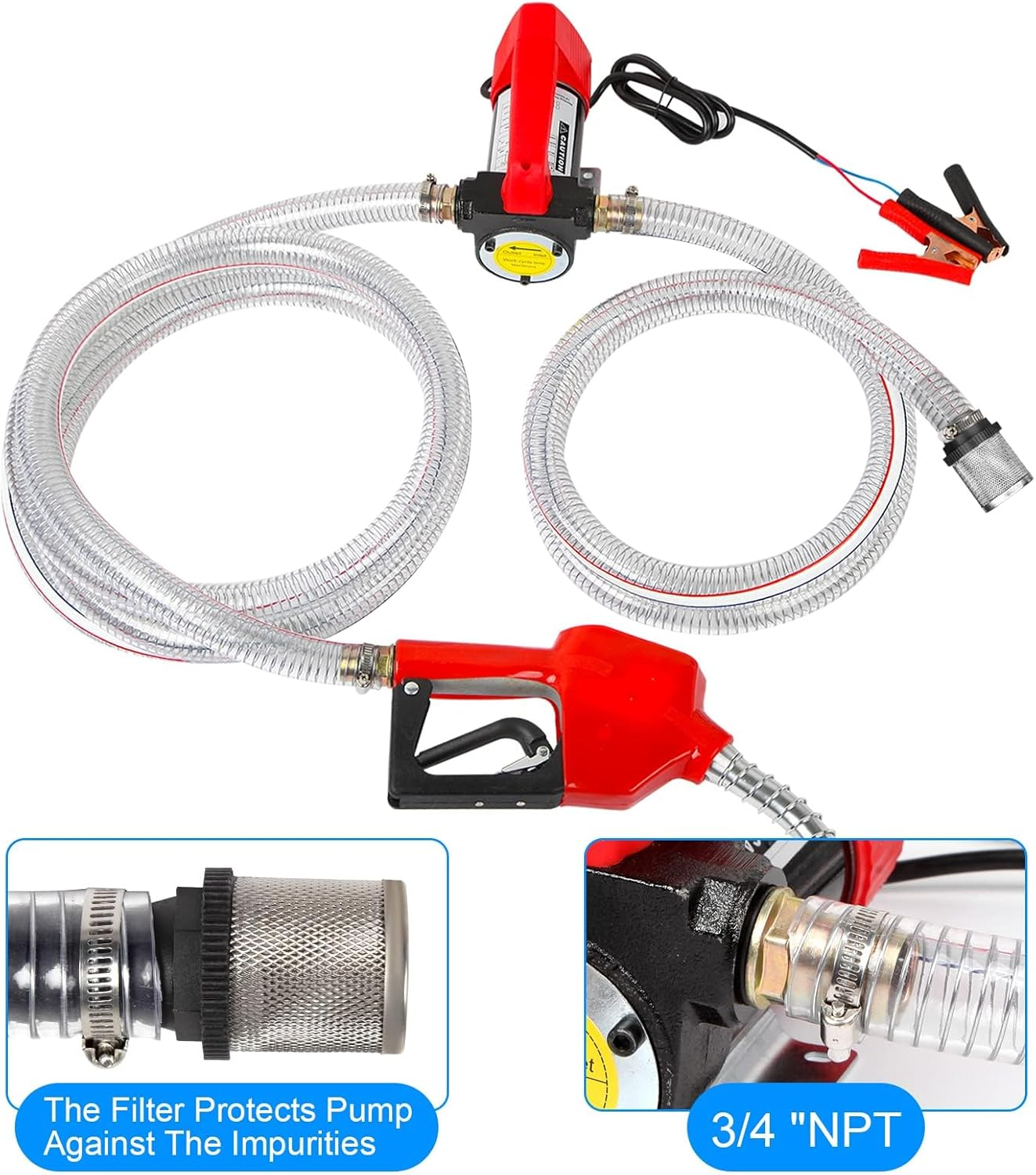 Portable Electric Fuel Transfer Pump, 12V DC Automatic Shut-Off Nozzle and Diesel, Kerosene, Machinery, Transformer, 6 Meters Flexible Digital Display Gun image number 3
