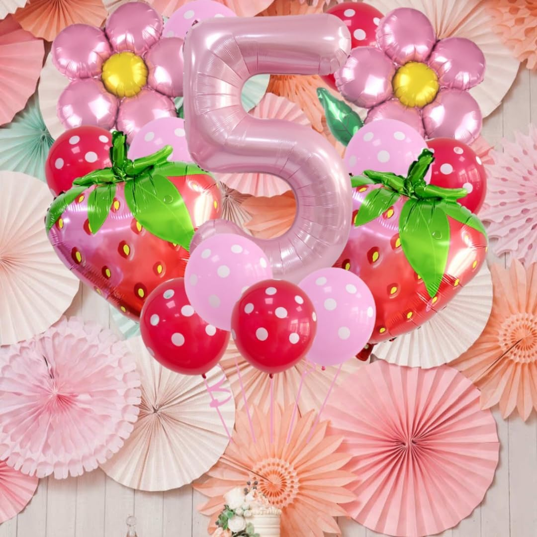 Berry Birthday Decorations - 8Pcs Strawberry Balloons, Daisy Balloons, Strawberry Birthday Decorations, Girls Birthday Balloons Birthday Backdrops for Girls (5) image number 5