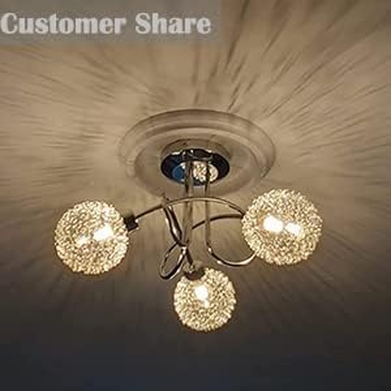 Depuley Modern 3-Light Semi Flush Mount Ceiling Light Fixture, Contemporary Globe Ceiling Lamp with Glass Shade, Elegant Chandelier for Bedroom, Kitchen, Hallway, Dining Room Lighting, G9 Base