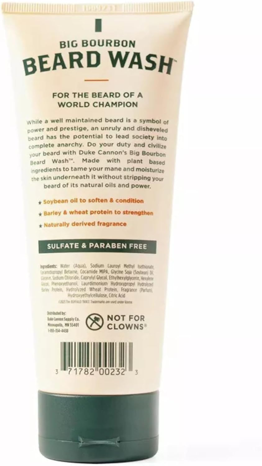 Duke Cannon Big Bourbon Beard Wash, 6Oz - Hydrating Beard Cleanser with Hops Extract, Soybean Oil & Barley Protein - Woodsy Oak Barrel Scent, SLS & Paraben-Free (3 Pack) image number 1