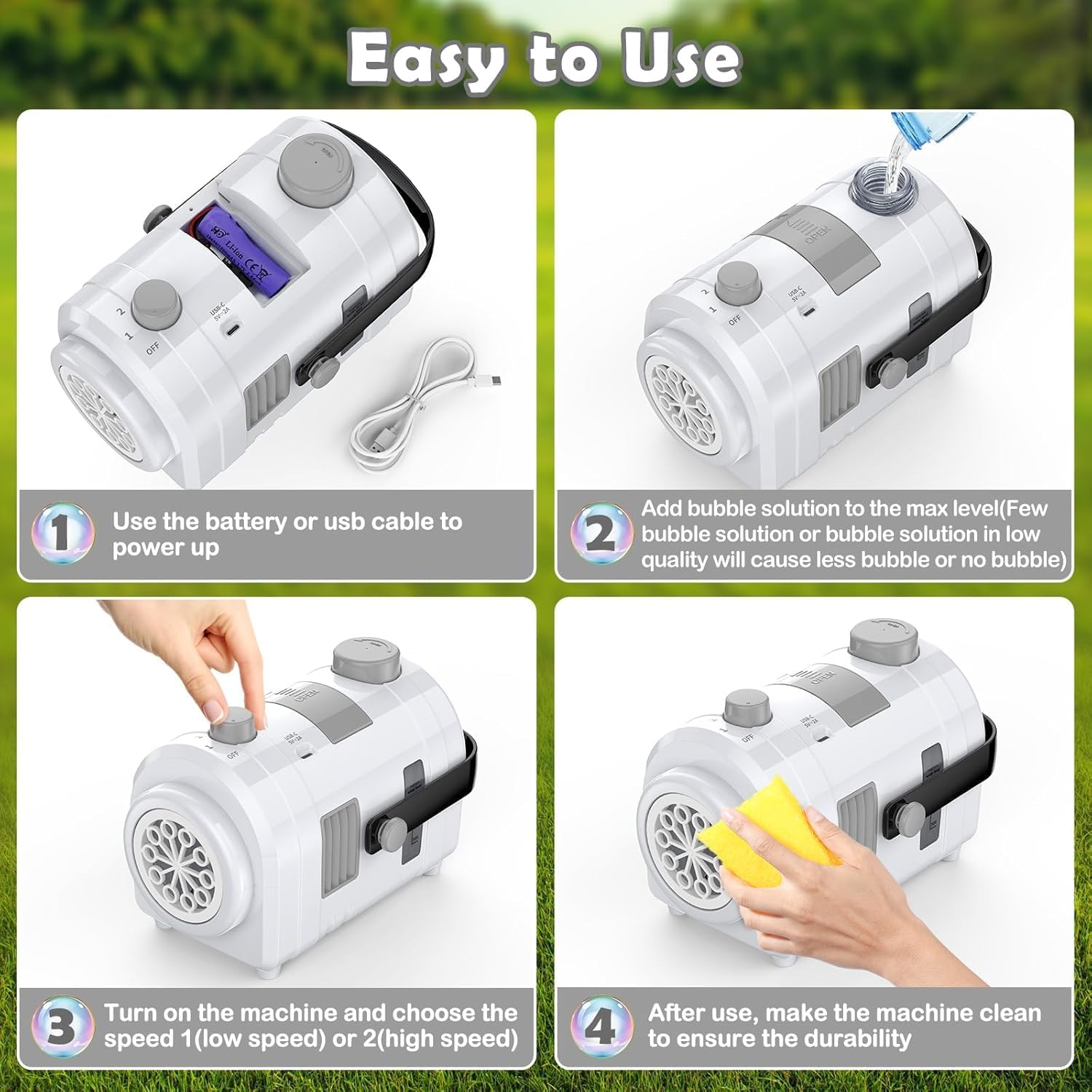 Bubble Machine Large Capacity, Automatic Kids Bubble Blower with 10 Holes 2 Speeds 17Oz/500Ml, Rechargeable Portable Bubble Toy with Tripod for Indoor, Outdoor, Birthday, Parties (White) image number 1