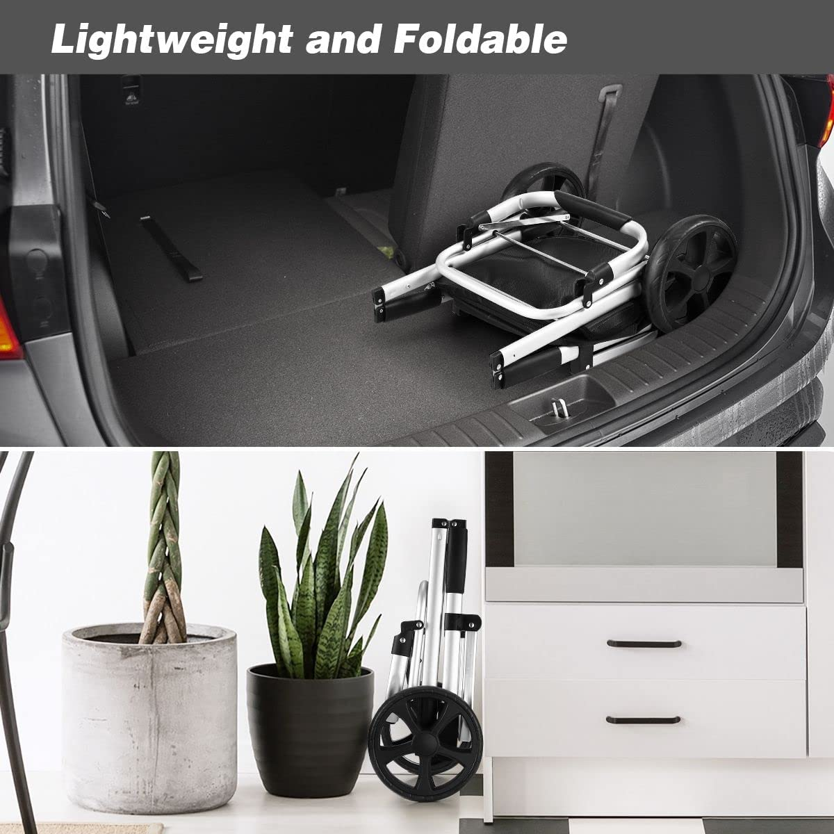 Waterproof Shopping Cart Foldable Trolley Aluminium Grocery Bag with Wheels Black 45L image number 2