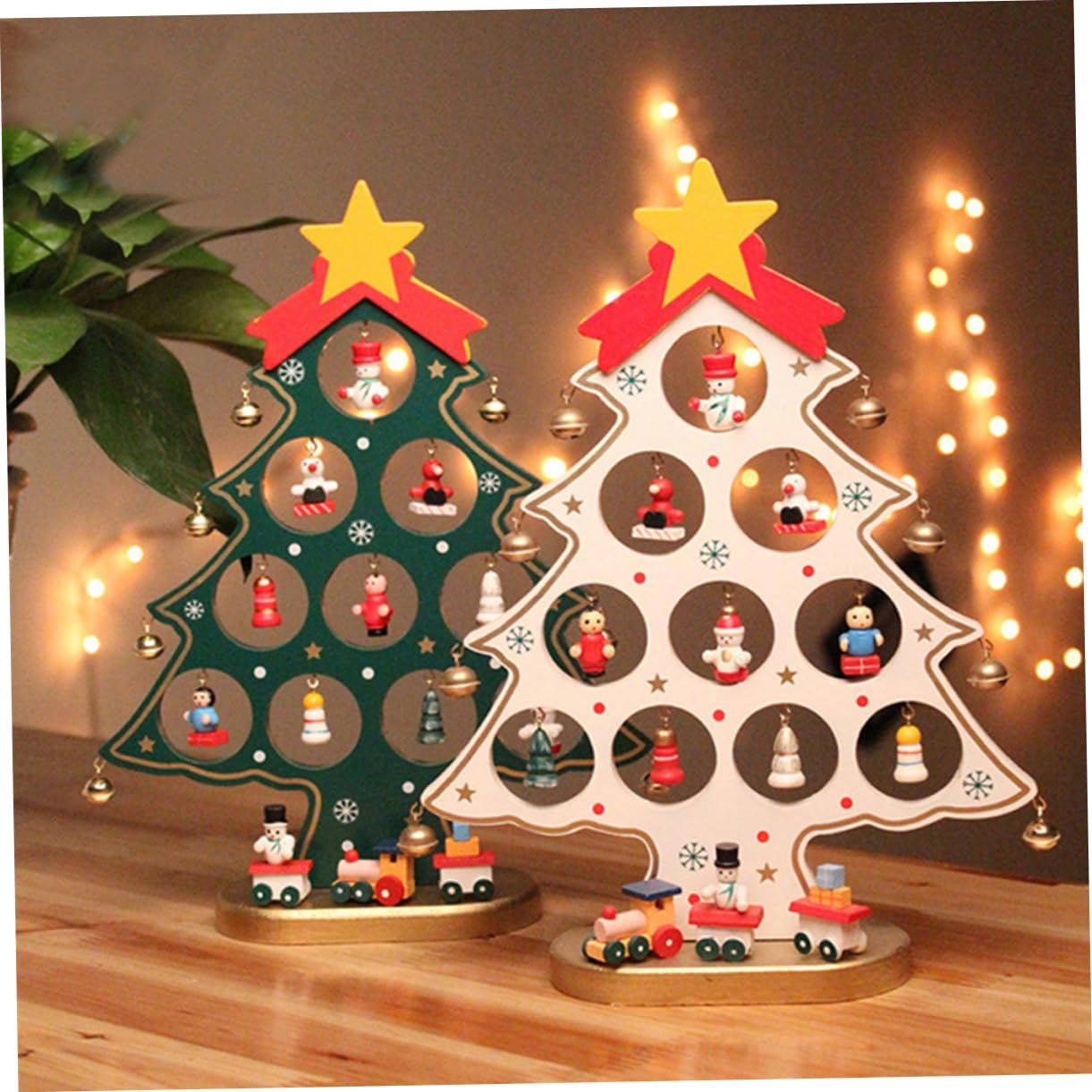 Outanaya Cartoon Wooden Christmas Tree Decoration by Mini Christmas Ornament for Home Red Table Desk Decor Christmas