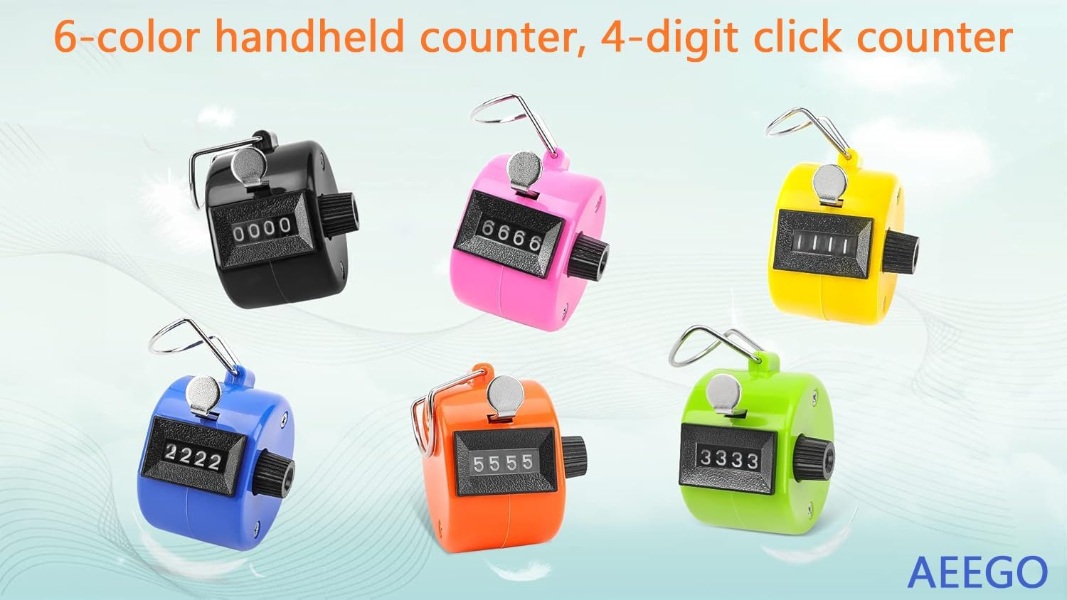 AEEGO 6-Color Pack Handheld Counter, 4-Digit Clicker Counter, Manual Mechanical Pitch Counter for Coaching, Knitting, Golf, Lap Counting, Fishing, Toddlers and Fidgeting image number 6