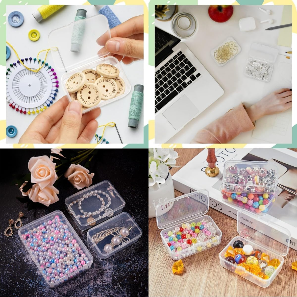 HIDOSNG 12 Pcs Small Boxes with Hinged Lids, Rectangle Clear Craft Storage Containers with Lids Plastic Boxes for Beads, Jewelry and Other Small Items(2.5 X 1.7 X 0.8 Inches)