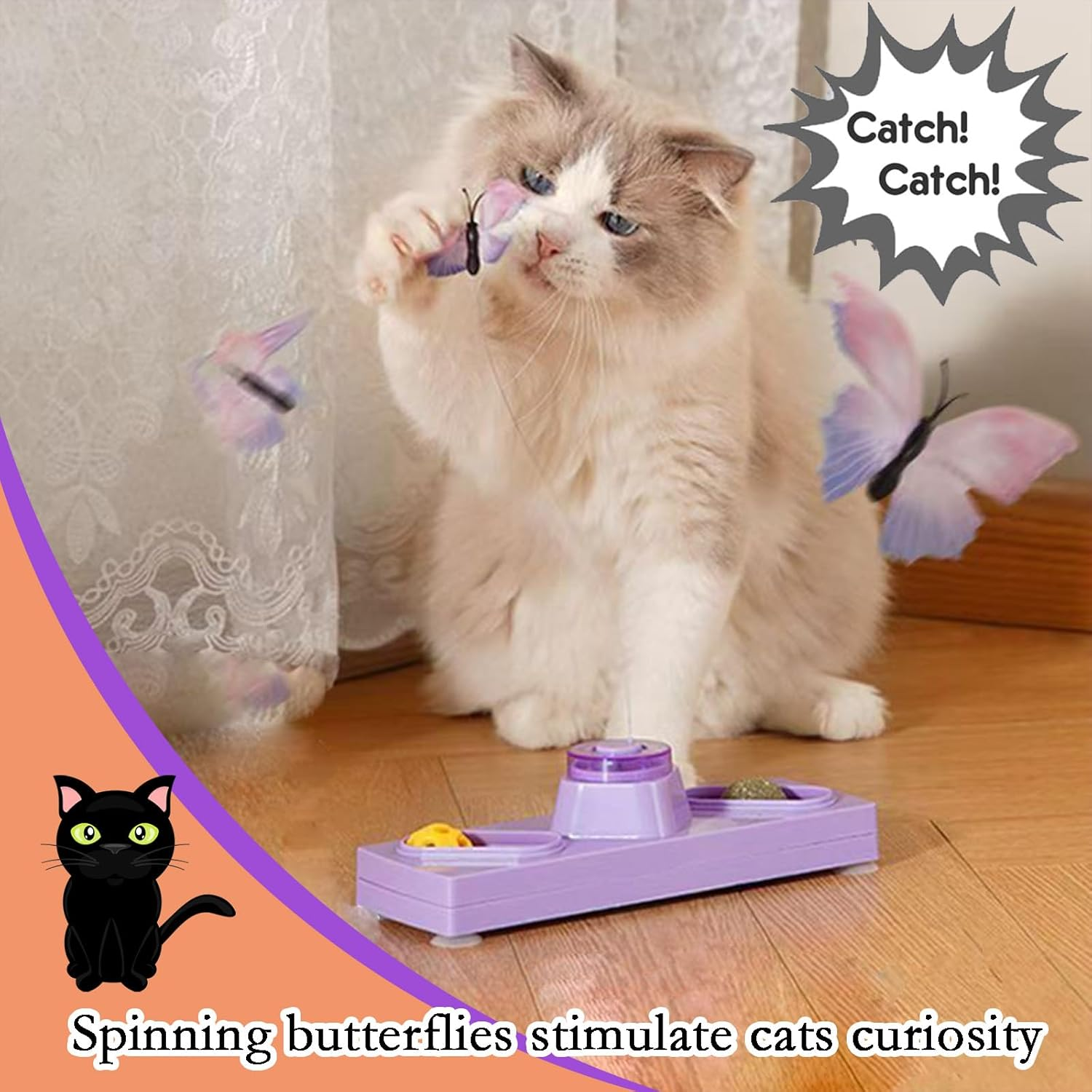 Cat Toys 3 in 1 Interactive Cat Toys for Indoor Cats - with Interactive Butterfly Flutter,Track Balls and Catnip image number 4