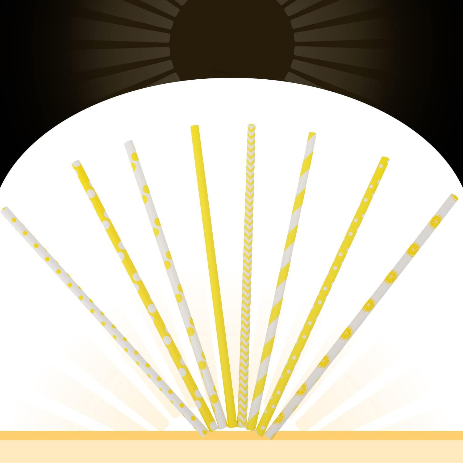 Yellow Straws for Drinking Yellow Disposable Straws 100Pcs Disposable Straws Bulk (8 Pattern) - 10 Black Pattern image number 7