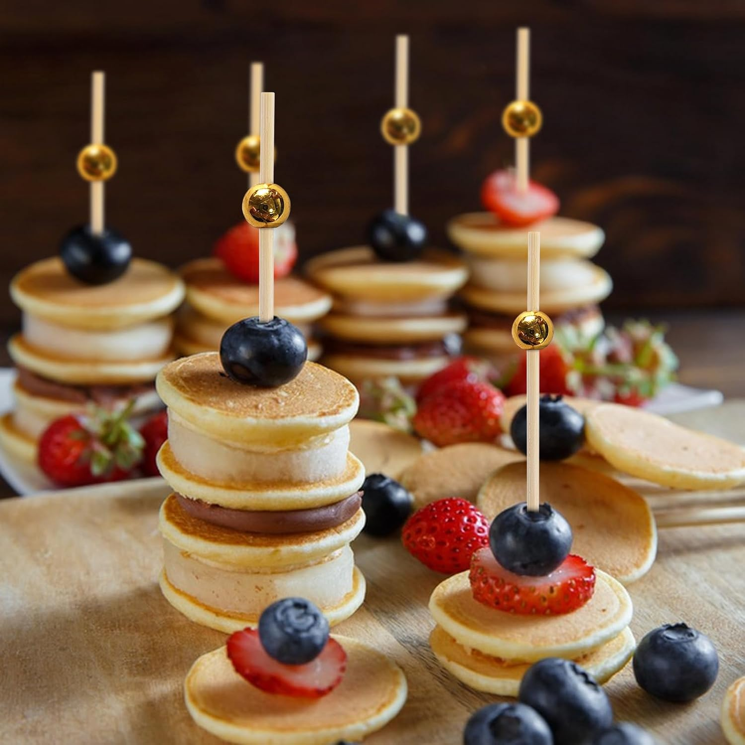 100PCS Cocktail Picks Toothpicks for Appetizers Gold Bamboo Cocktail Sticks Skewers for Drinks Party Fruit Food Sticks Charcuterie Boards Accessories image number 1