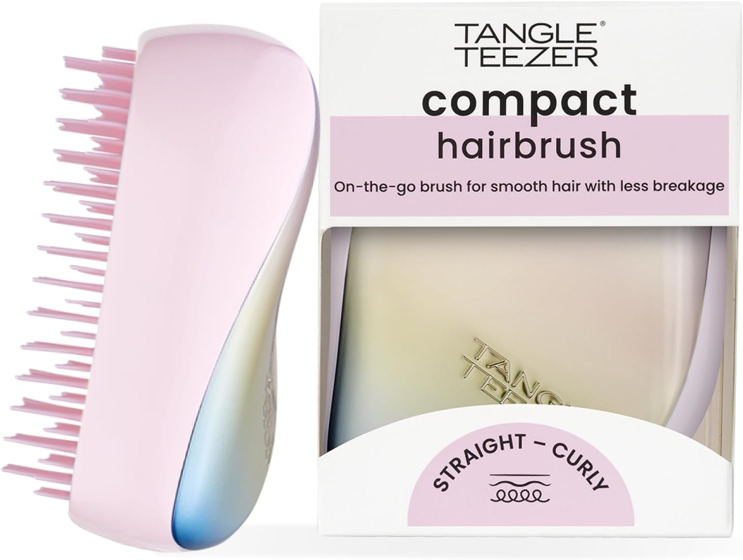 Tangle Teezer Compact Styler on the Go Detangling Hair Brush, Pearlescent Chrome