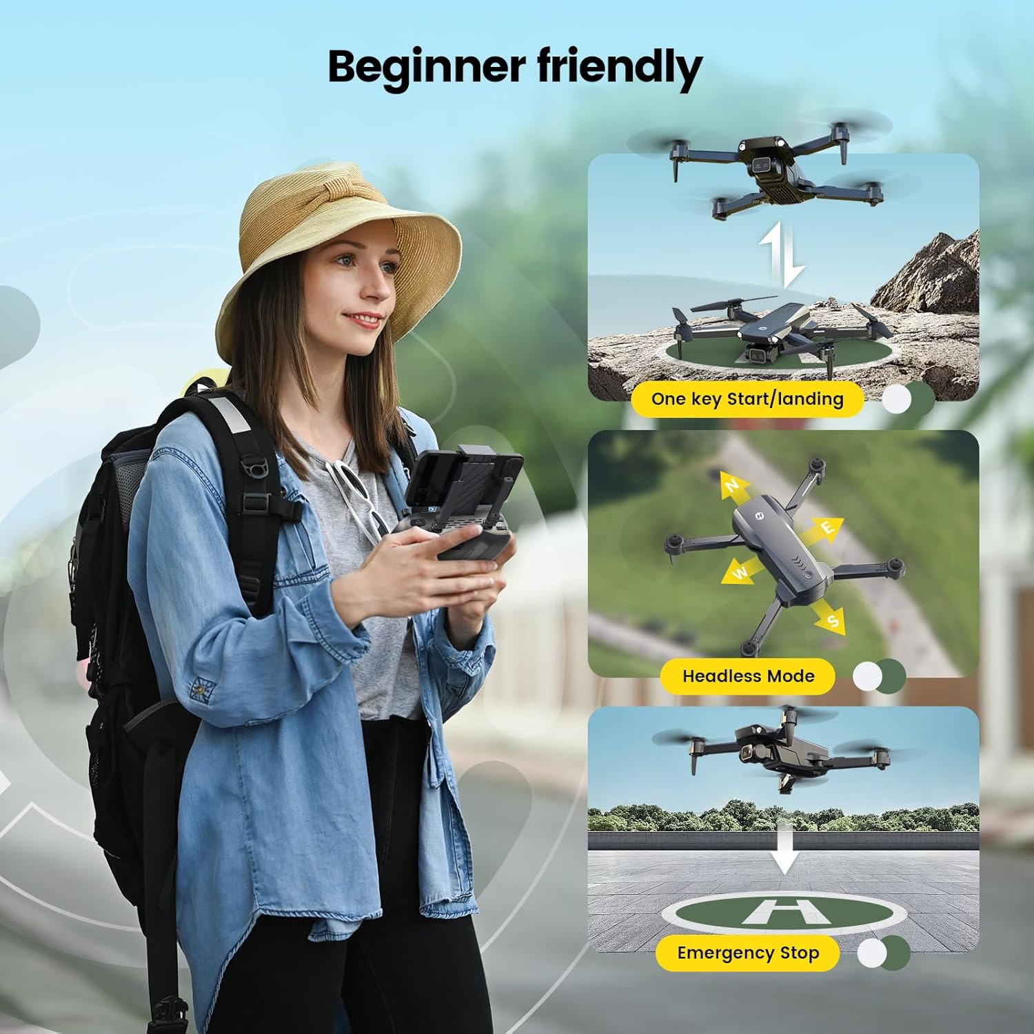 Holy Stone HS290 Foldable Drone with 1080P HD FPV Camera for Adults and Kids, RC Quadcopter with Optical Flow, Voice & Gesture Control, APP Control,Tap Fly, 3 Speed Modes,2 Modular Batteries,Toys Gifts for Boys and Girls image number 3