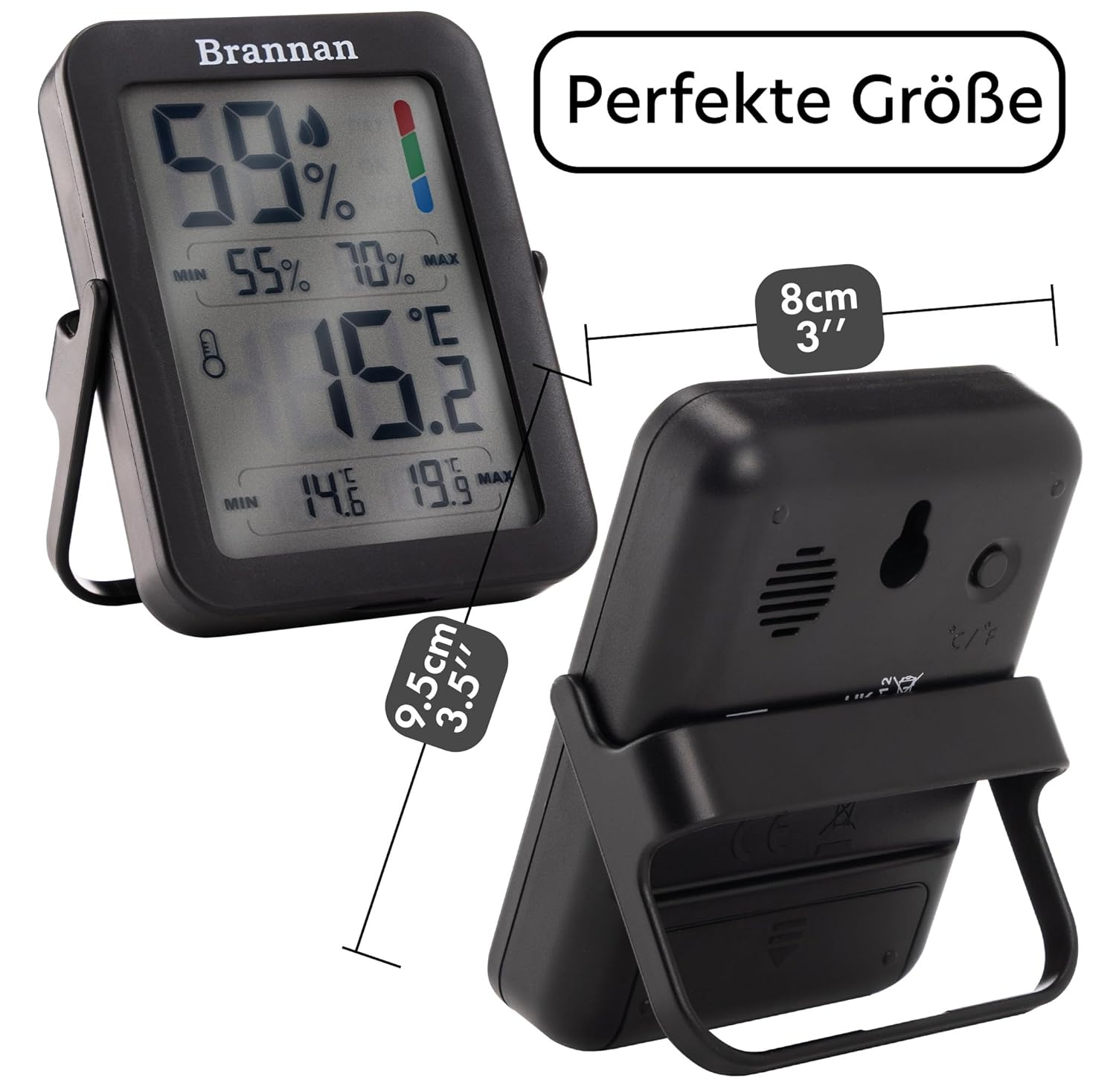Brannan Max Min Thermometer Indoor Humidity Meter Hygrometer - Accurate Room Thermometer Maximum Minimum Recording Temperature Digital Display to Monitor House Home Office Nursery Greenhouse image number 1