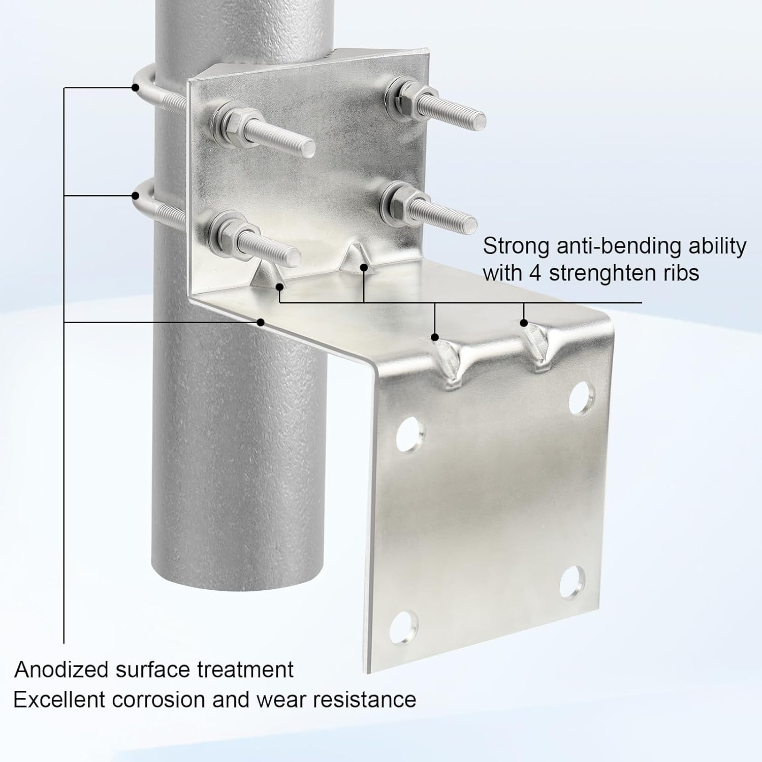 Antenna Pole Mount Bracket Kits - 2 Set Antenna Pole Mast Mount Bracket with U-Bracket Assembly + 4 Screws for outside Home Antenna Pole Holder image number 4