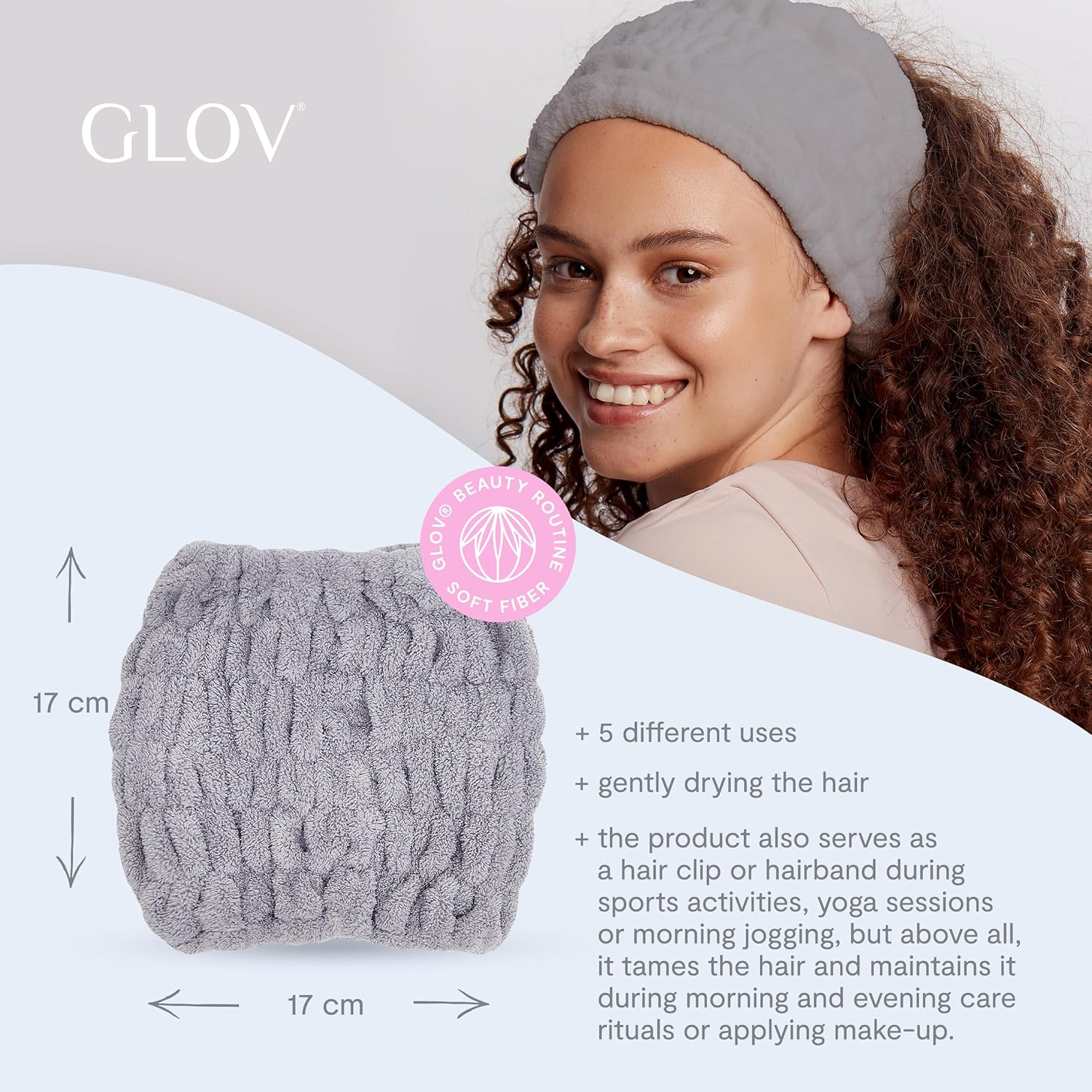 Multifunctional Headband for Makeup & Skin Care - Elastic Spa Headband, Hair Turban, Hair Protection Band for Women, Ideal for Face Washing, Microfibre, Washable (Grey) image number 2