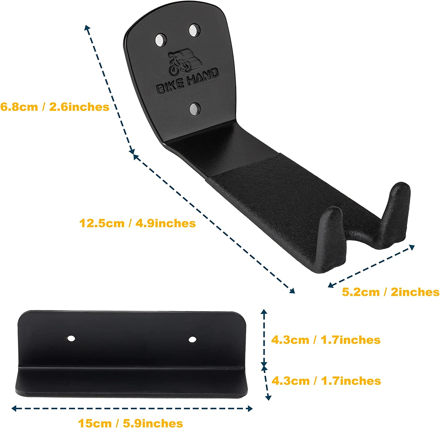 Bikehand Bike Bicycle Cycling Pedal Wall Mount Hangers - Heavy Duty Indoor Storage Stand Hook Rack - Store Your Road, Mountain or Hybrid Bikes in Garage or Home - 2 Pack image number 6