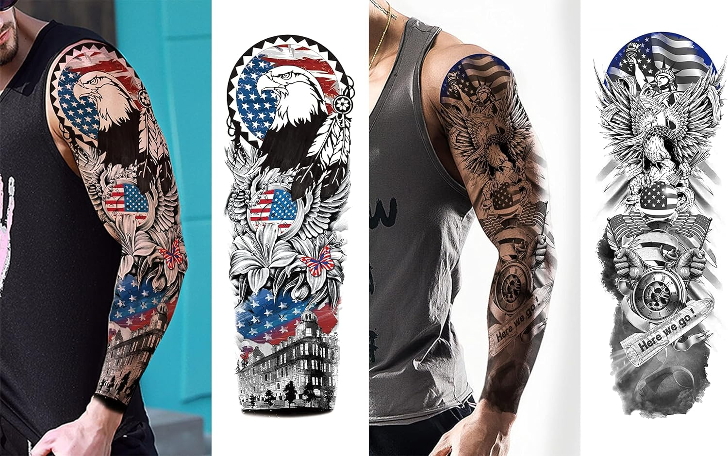 Aresvns Independence Day Temporary Tattoo, USA Flag Sleeve Tattoo, Red White and Blue Party Supplies, 4Th of July, Memorial Day, Labor Day Decorations Tattoos Patriotic Tattoos image number 5