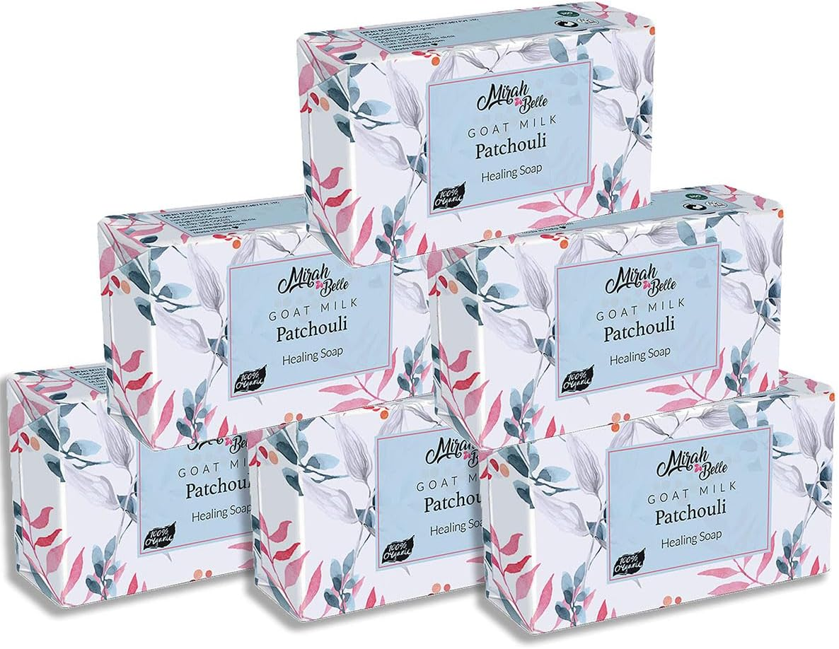 Mirah Belle - Organic Goat Milk, Patchouli Healing Soap Bar - (Pack of 6-125 Gm) - for Soothing Acne and Pimples, Lightening Blemishes and Scars, Improving Pigmentation - 750 Gm image number 2