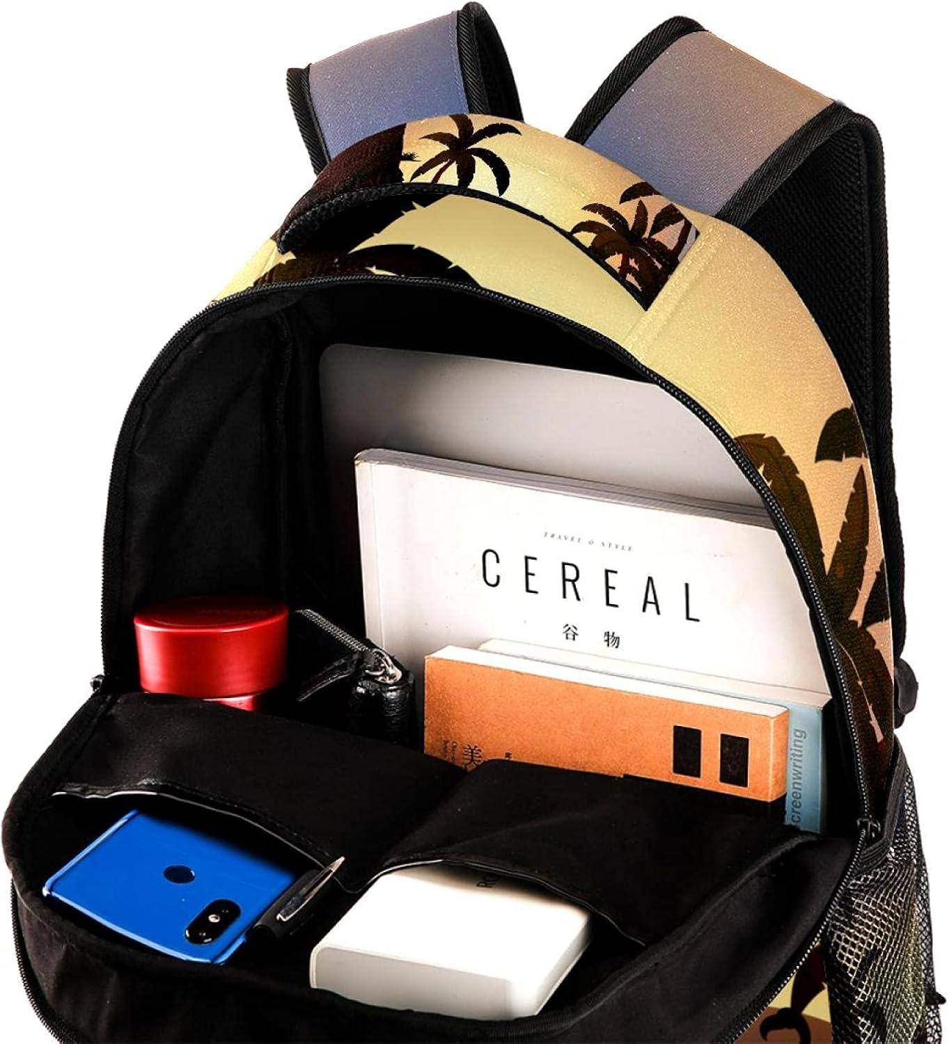 Flamingo Coconut Tree at the River Silhouette Backpack Students Shoulder Bags Travel Bag College School Tote Backpacks image number 5