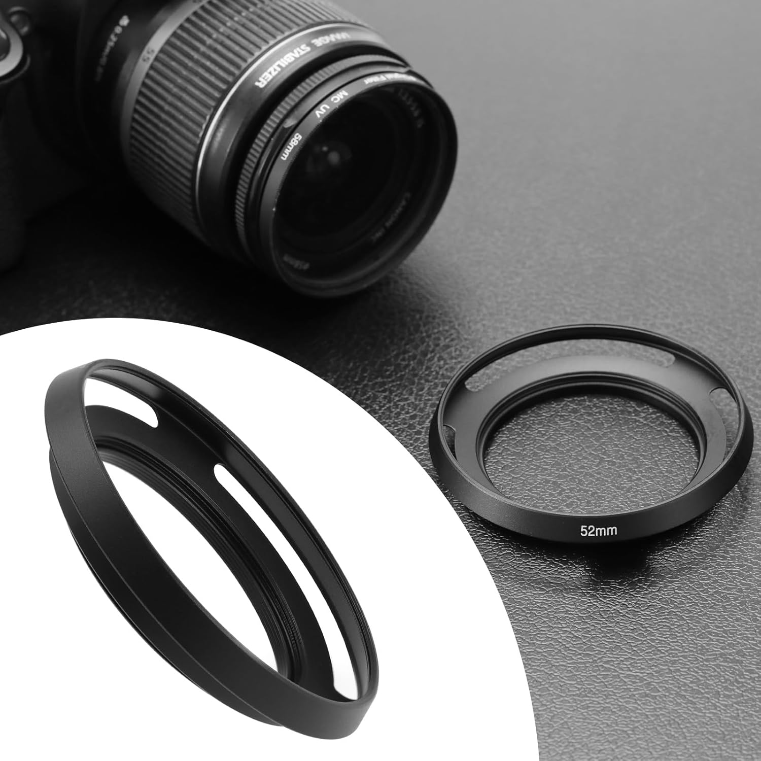 LT Easiyl 52Mm Lens Hood Compatible with FUJINON Xc15-45Mm F3.5-5.6 OIS PZ Lens Compatible with Fuji Fujifilm X-A5 X-T100 Clear Hole 49Mm, Black image number 2