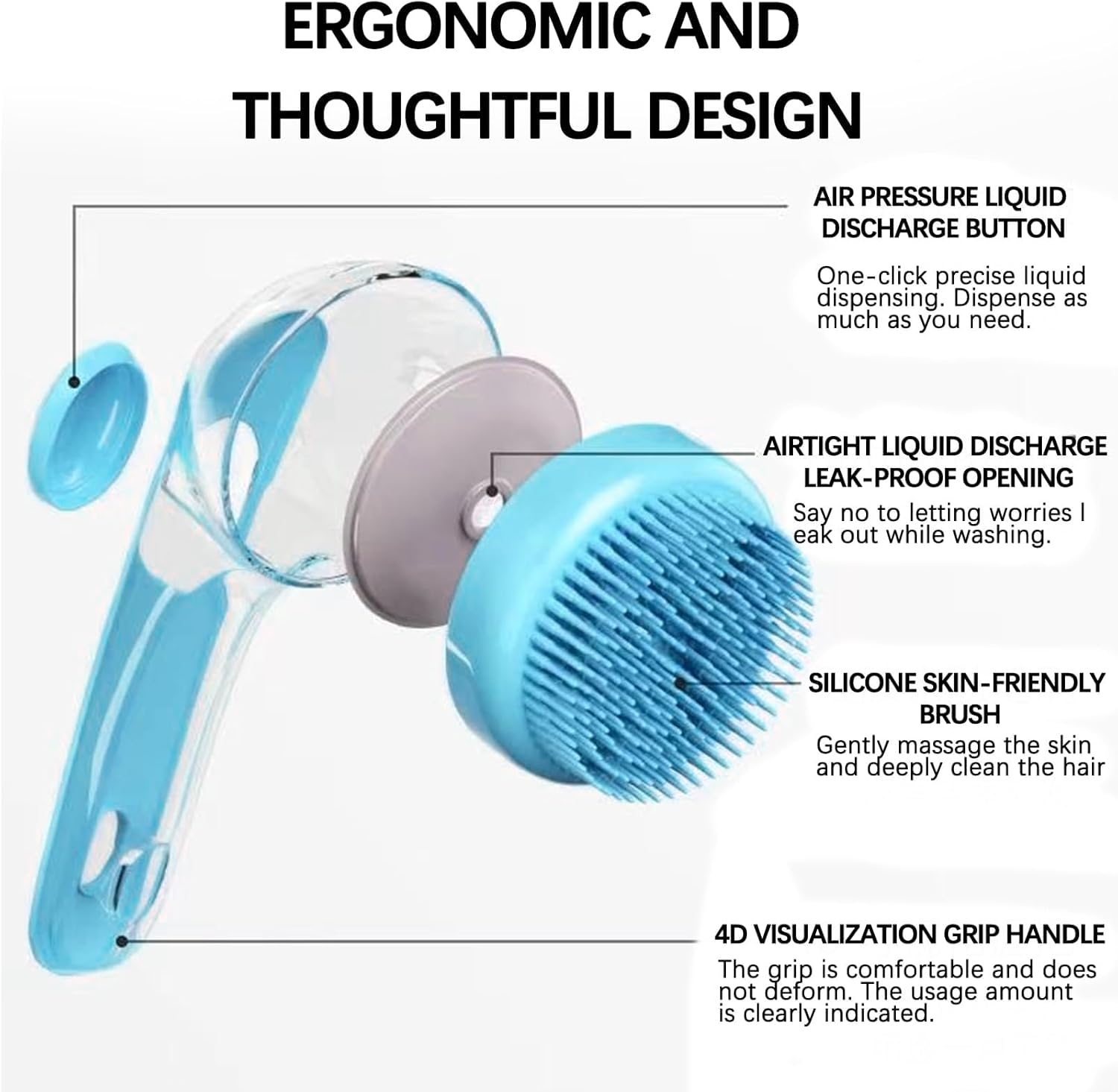 2Pcs Dog Bath Brush Set - Shampoo Brush & Bubble Maker with Adjustable Handle, Paw Washer & Massage Grooming Tool for Short/Long Hair Dogs & Cats (Blue Blue) - Blue1 image number 6