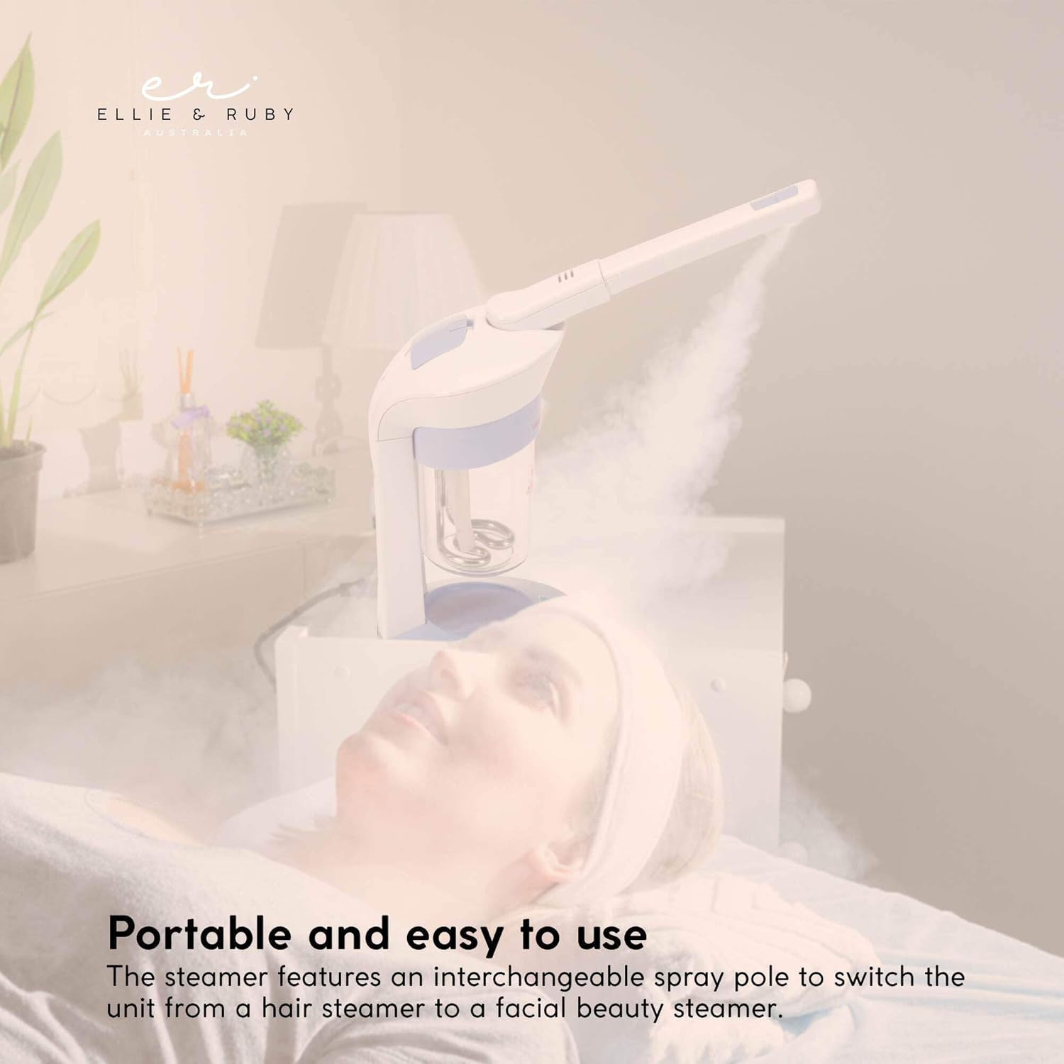 Ellie & Ruby 2 in 1 Facial & Hair Steamer - Blue, White - Portable Table Top Steam Ozone Machine - Stimulates Blood Circulation