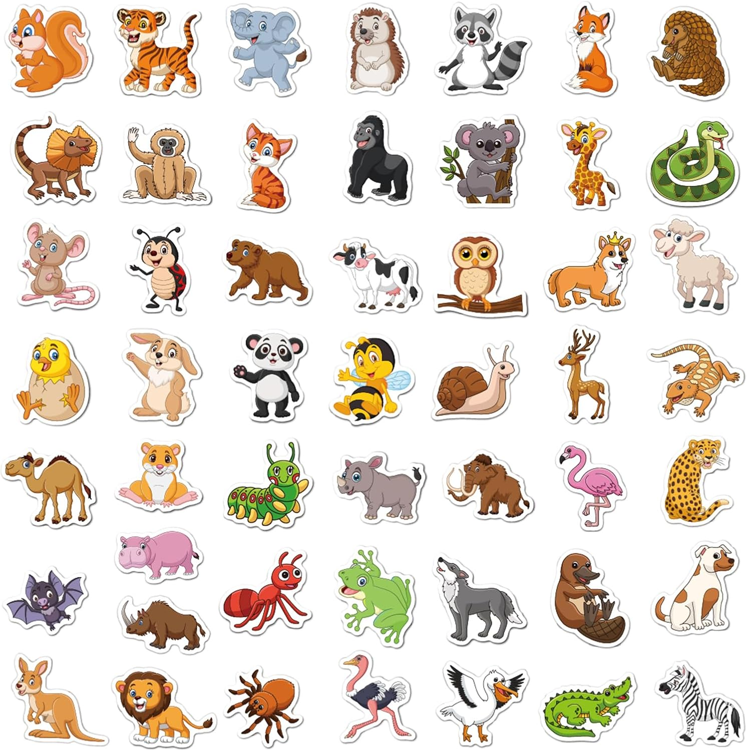 WD&CD Cute Animals Stickers, 100 Pcs Cartoon Rabbit Elephant Dolphin Panda Mixed Sticker Pack Waterproof, Water Bottle/Phone/Skateboard/Laptop/Envelope Seals Paster Stickers for Decorations Stickers