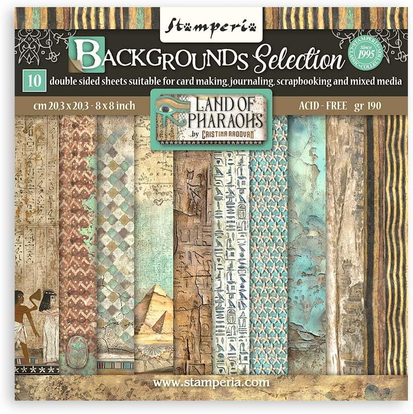 Stamperia Scrapbooking Small Pad 10 Sheets Cm 20.3 X 20.3 Cm Backgrounds Selection - Land of Pharaohs image number 4