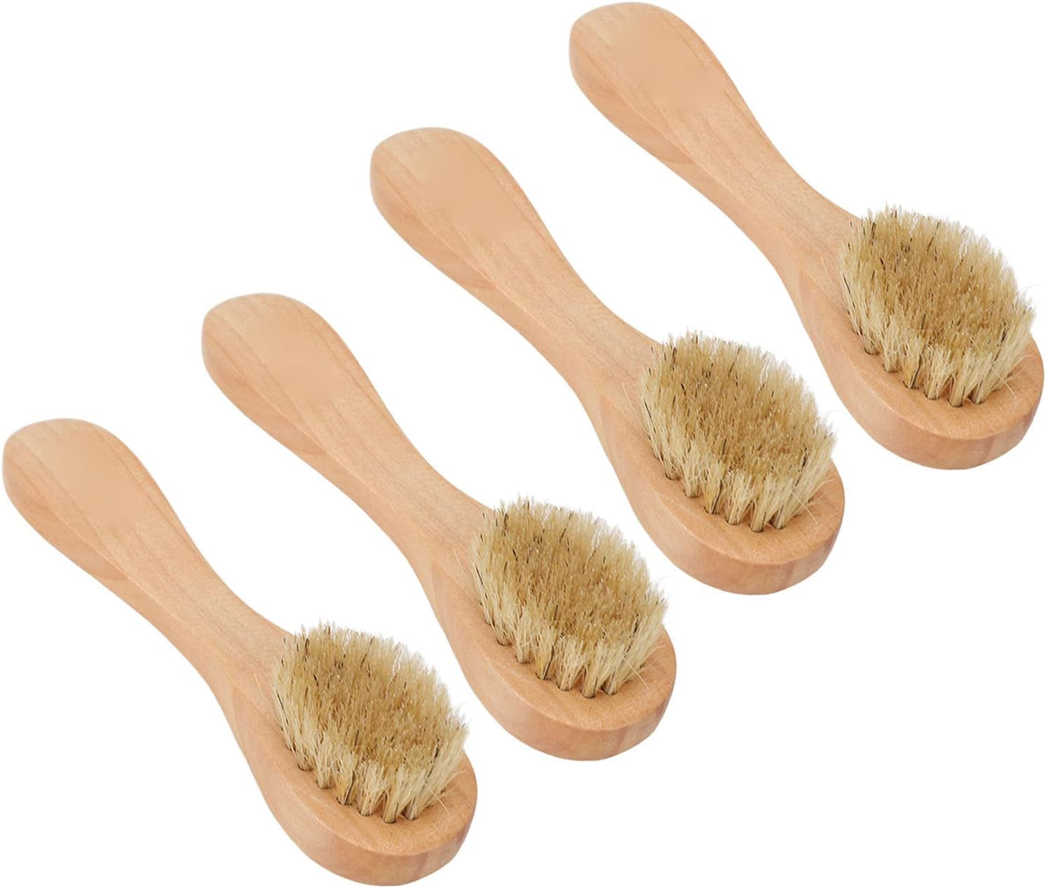 Shift Sharp 4Pcs Exfoliating Face Brush Set Face Massage Cleaning Brush Portable Wooden Handle Soft Hair for Face Skin Care