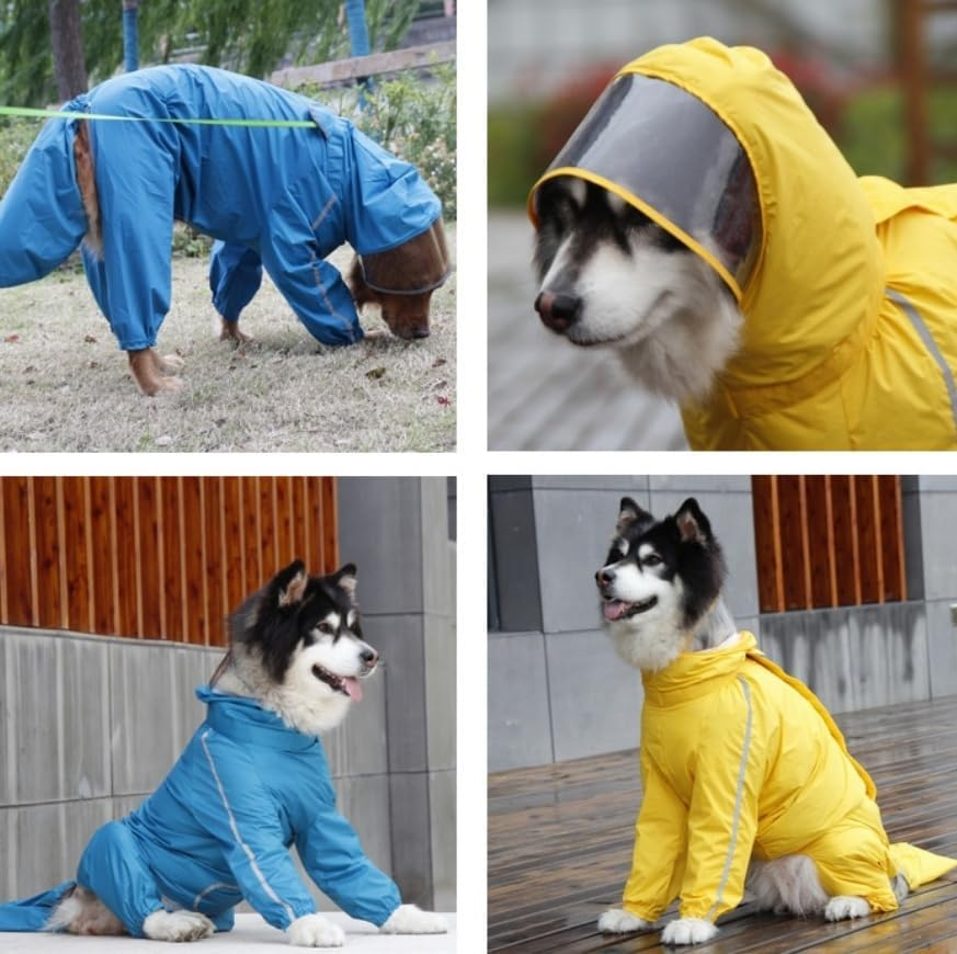 UOSIA Large Dog Raincoat Reflective Waterproof Dog Raincoat Lightweight Dog Rain Hooded Jacket Full Coverage Dog Raincoats with Removable Tail Cover for Dog Walking image number 3