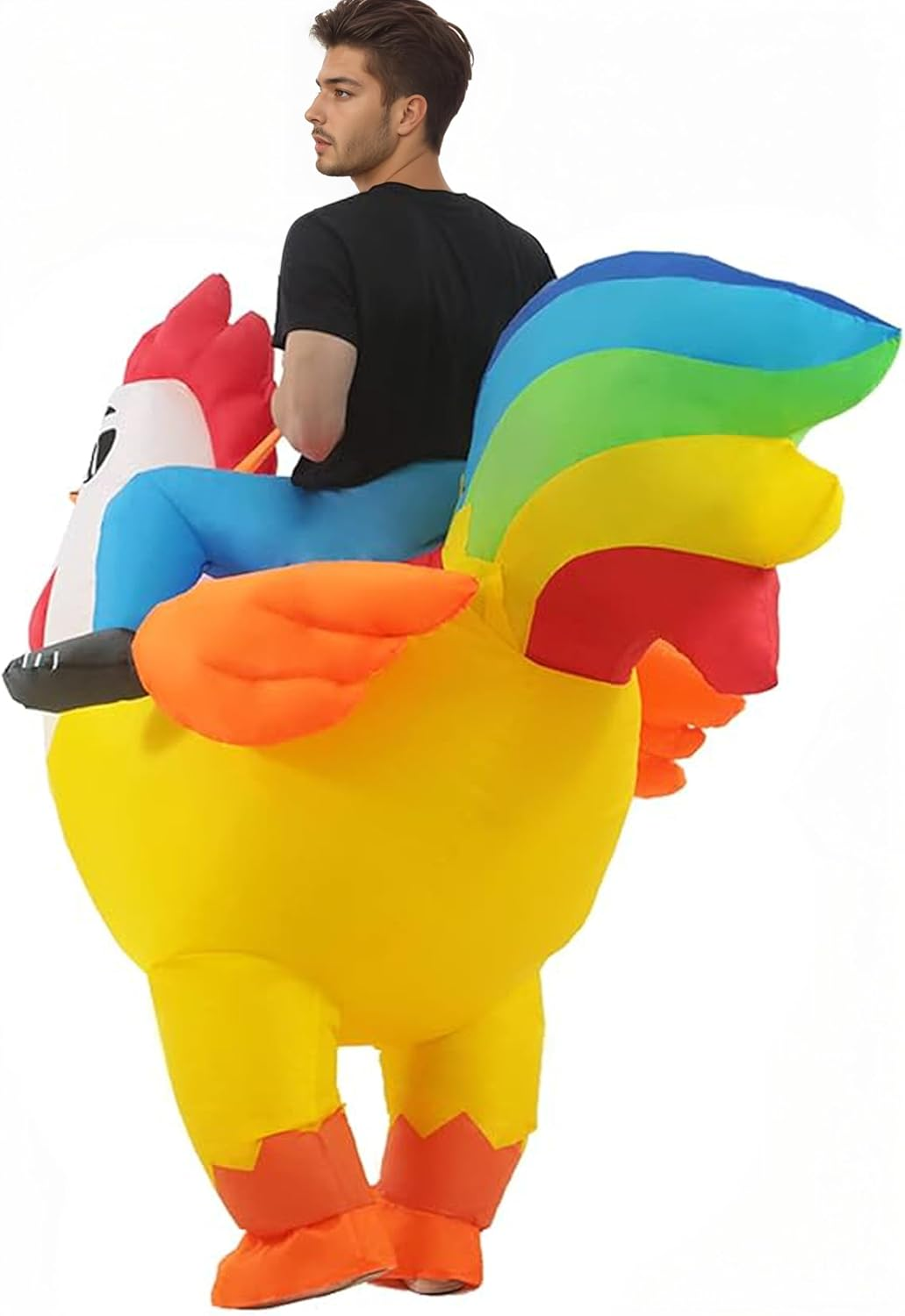 Inflatable Costume, Adult Costume, Ride-On Chicken Funny Costume, Halloween and Christmas for Men, Women and Kids, Rooster (Yellow, Adult) image number 3