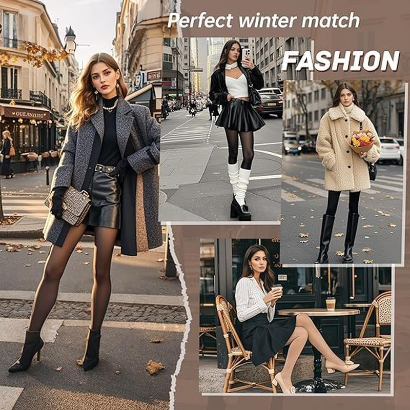 HONGTEYA Fleece Lined Tights Women Winter Thermal Leggings Pantyhose Fake Translucent Thick Warm Sheer Tights image number 6