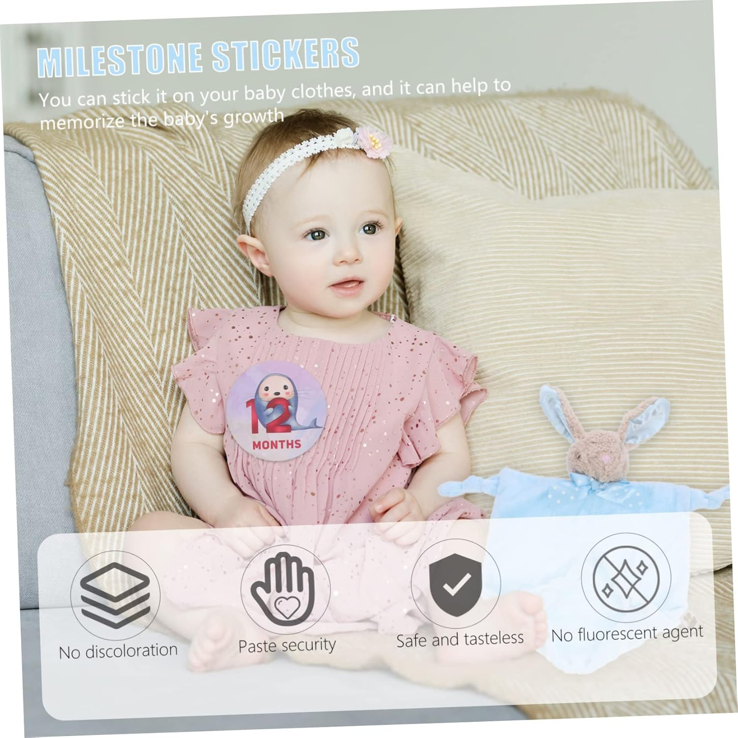 TEHAUX Creative Newborn Monthly Sticker Photo Props for Nursery Milestone Photo Supplies to Capture Babys Growth and First Year Memories image number 3