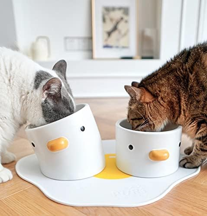 PURROOM Raised Cat Bowl 18&deg; Prevent Vomiting and Protect Pet'S Cervical Spine, Handcrafted Safety Ceramics, Cute Chick Shape, 2.2Lb Weight, Suitable for Small Dogs and All Cats. image number 4