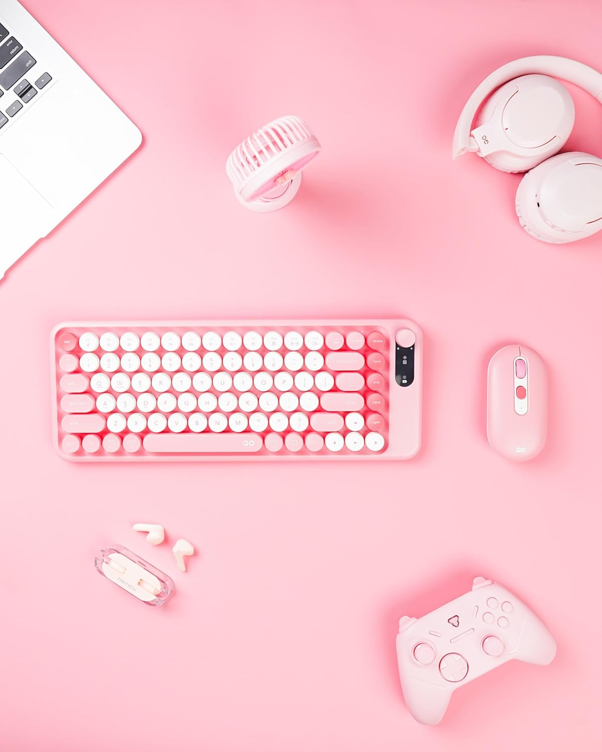 Fantech GO MOCHI85 75% Mechanical Keyboard and Mouse Combo 1600 DPI Mouse, Bt/2.4Ghz Wireless Computer Keyboard with Knob for Pc/Mac, Pink image number 2