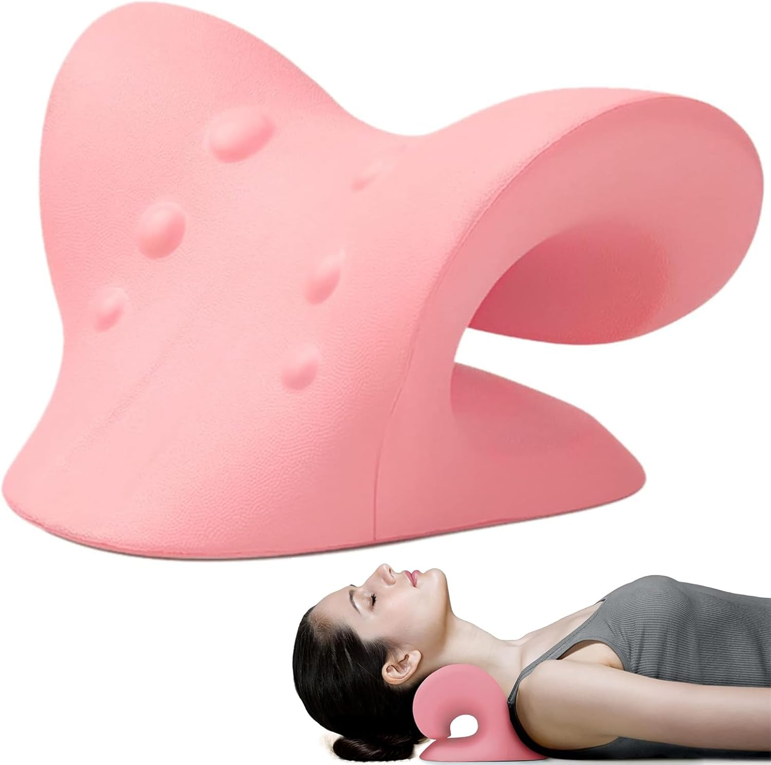 Neck Stretcher for Pain Relief, Neck and Shoulder Relaxer Cervical Traction Device Pillow for Muscle Relax and TMJ Pain Relief（Pink） image number 5