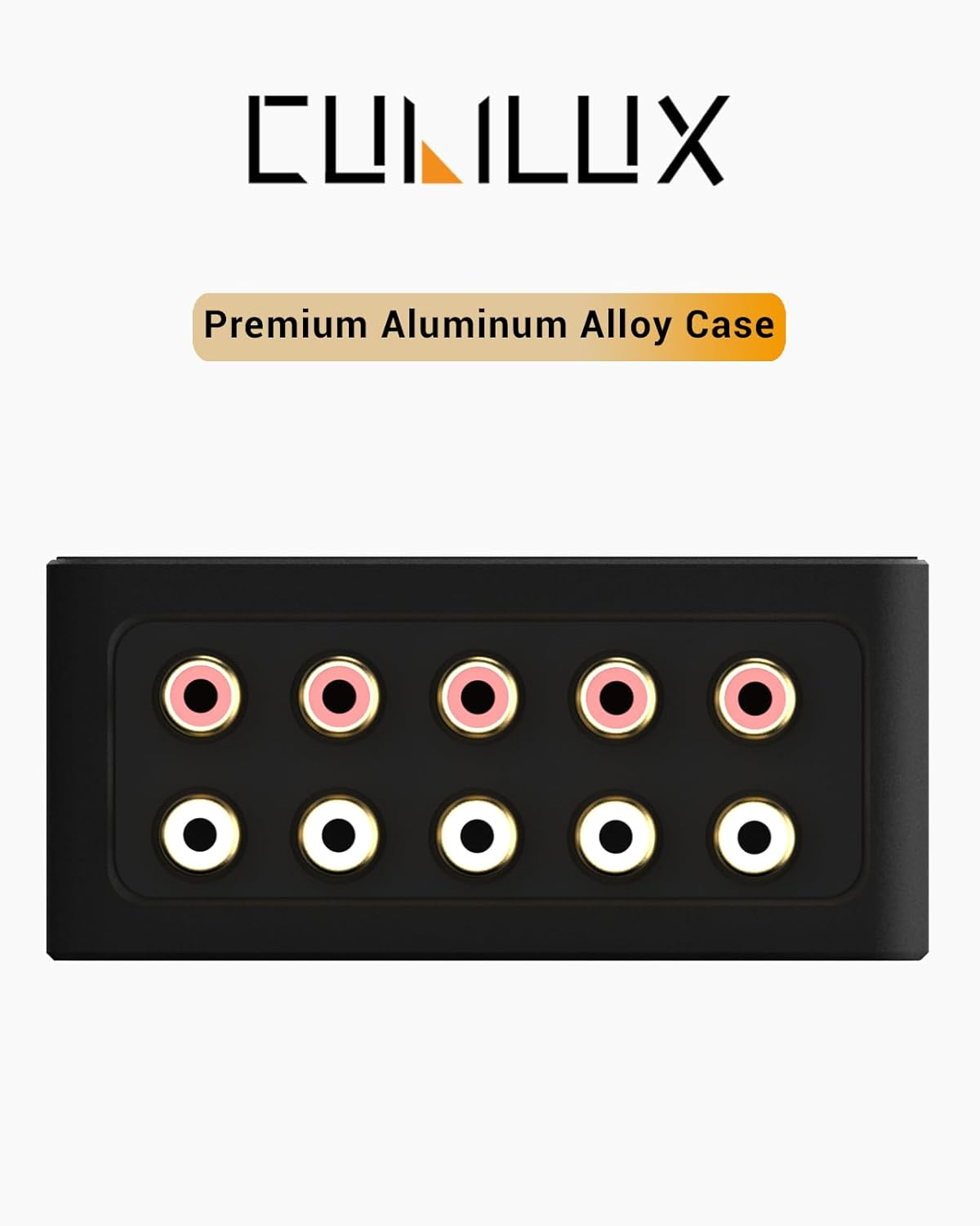 Cubilux AS-R1 4 Way RCA Audio Splitter Box, 4-Channel Stereo RCA Splitter, Passive Audio RCA Splitter-Made with Aluminum Alloy (1 in 4 Out) image number 2