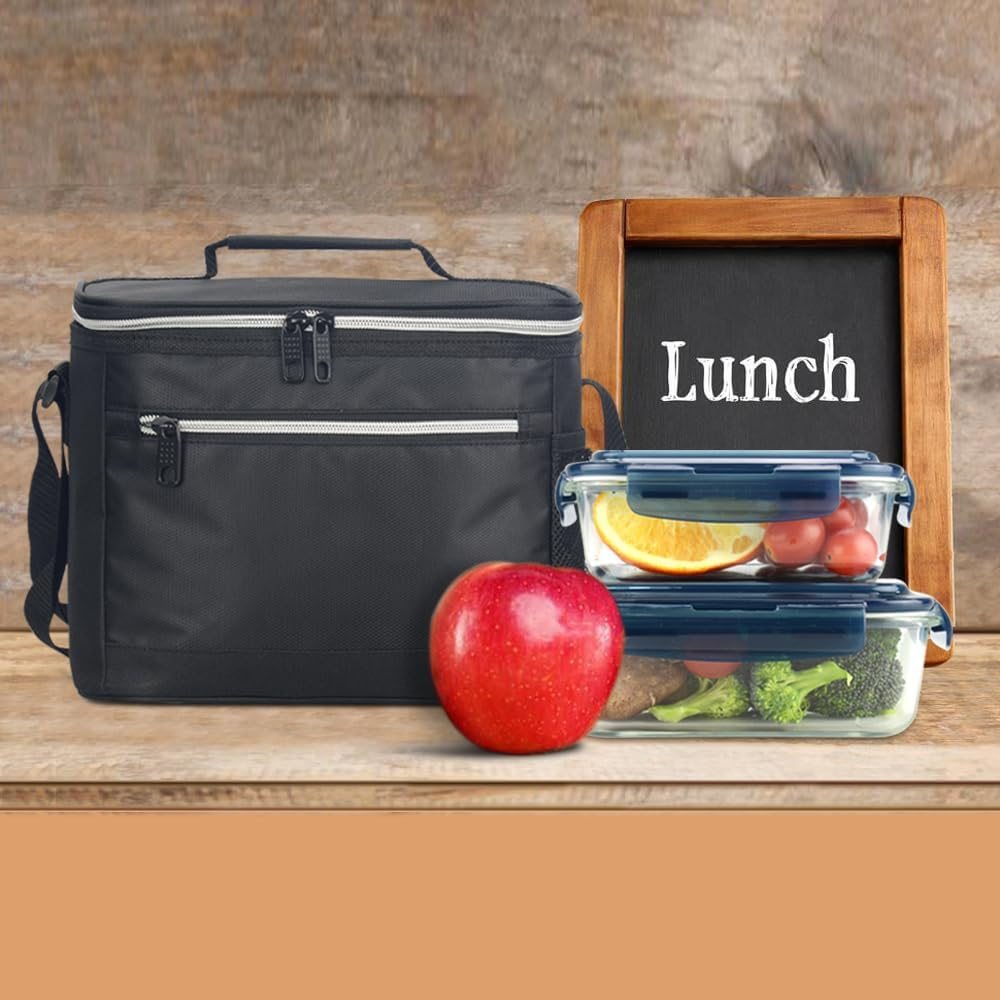 EAGLEMATE BPA Free Insulated Lunch Bag for Adults &ndash; Leakproof Thermal Lunch Box Tote with Shoulder Strap, Reusable Soft Cooler for Men Women Work School Picnic Office Travel (Black) - Gray image number 4