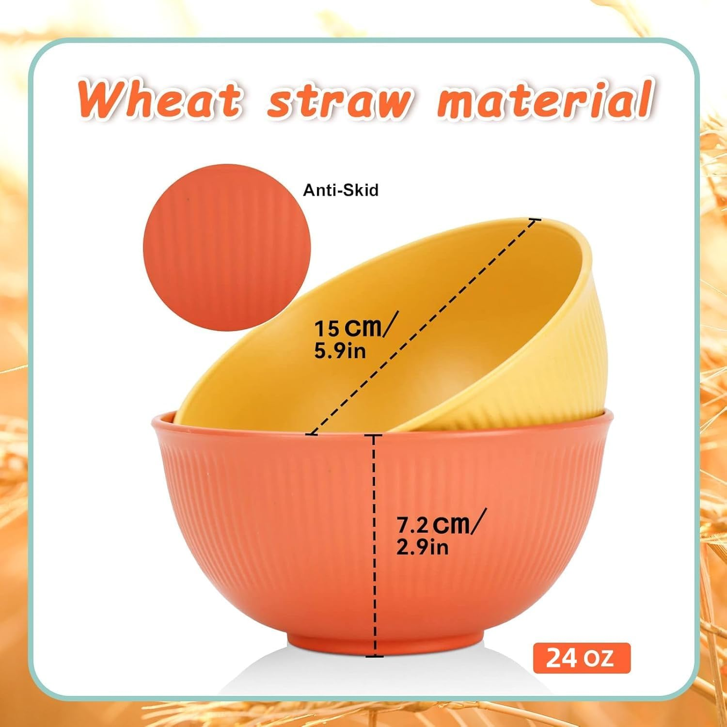 SZBOKE Cereal Bowls, 9 PCS Soup Bowls Wheat Straw Fiber Unbreakable Lightweight Bowls (9 PCS, 26 OZ) (Multicolor),Wheat Straw Bowls, Unbreakable Kids Bowls, Dishwasher & Microwave Safe Bowls image number 1